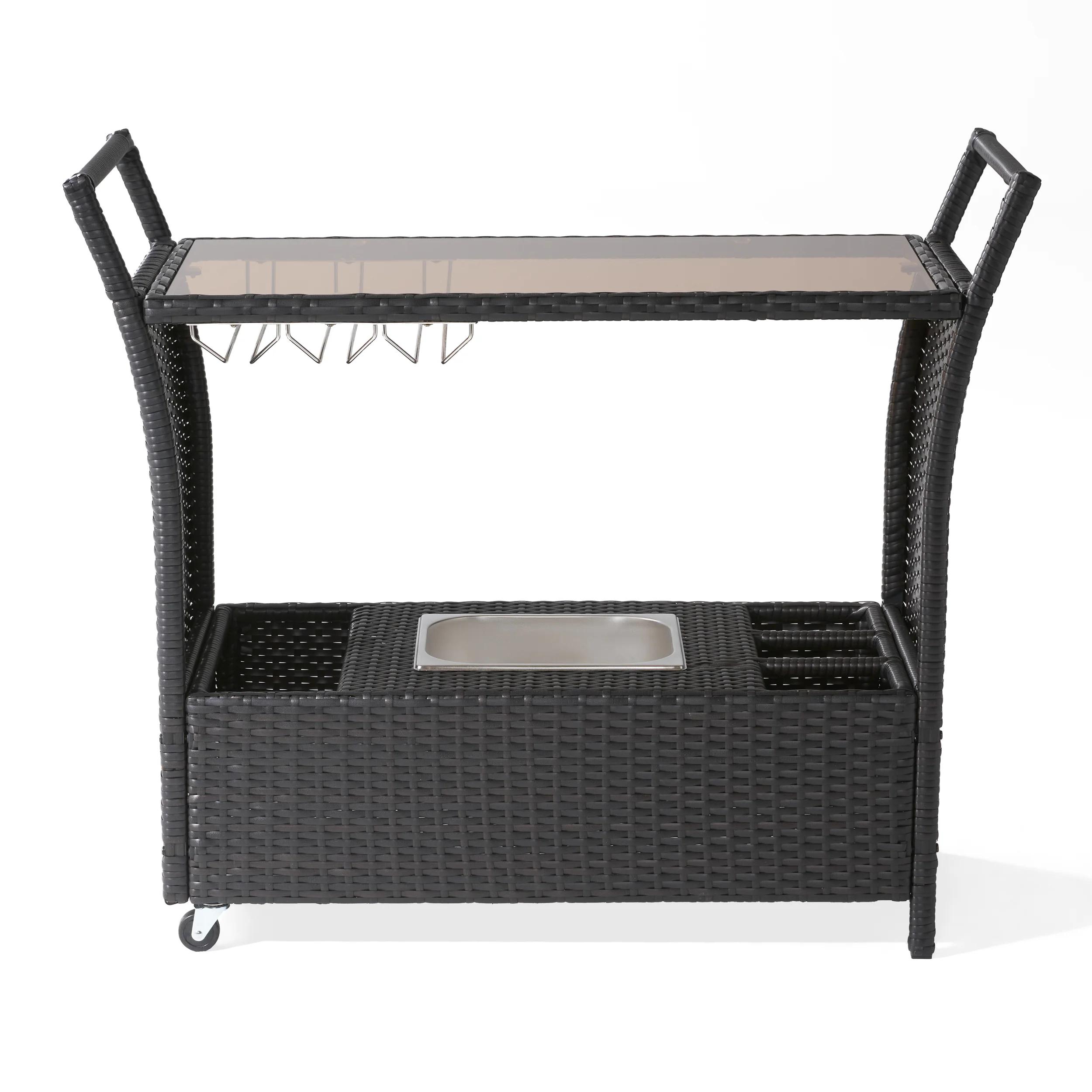 Benett Outdoor Wicker Serving Bar Cart - furnishings