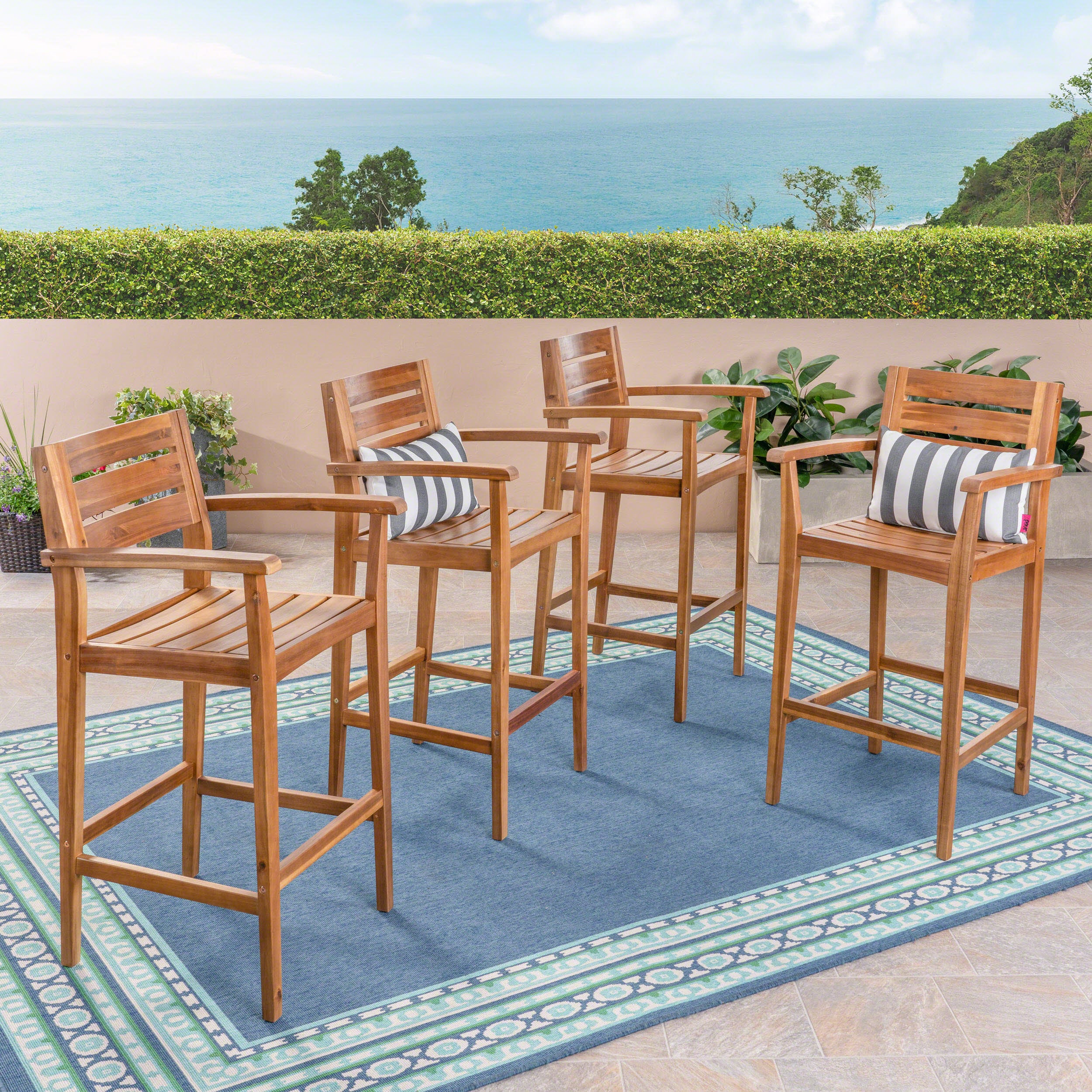Blair Outdoor Rustic Acacia Wood Barstool (Set of 4) - furnishings