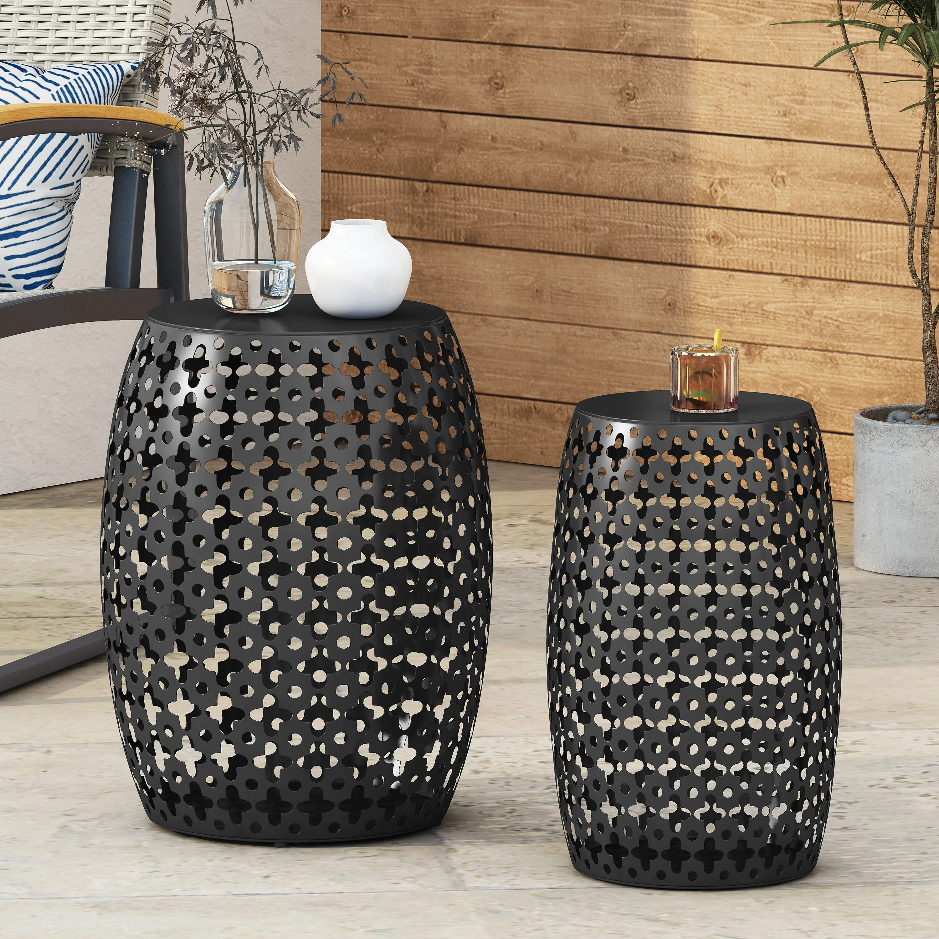 Wichita Outdoor Metal Side Tables, Set of 2 - furnishings