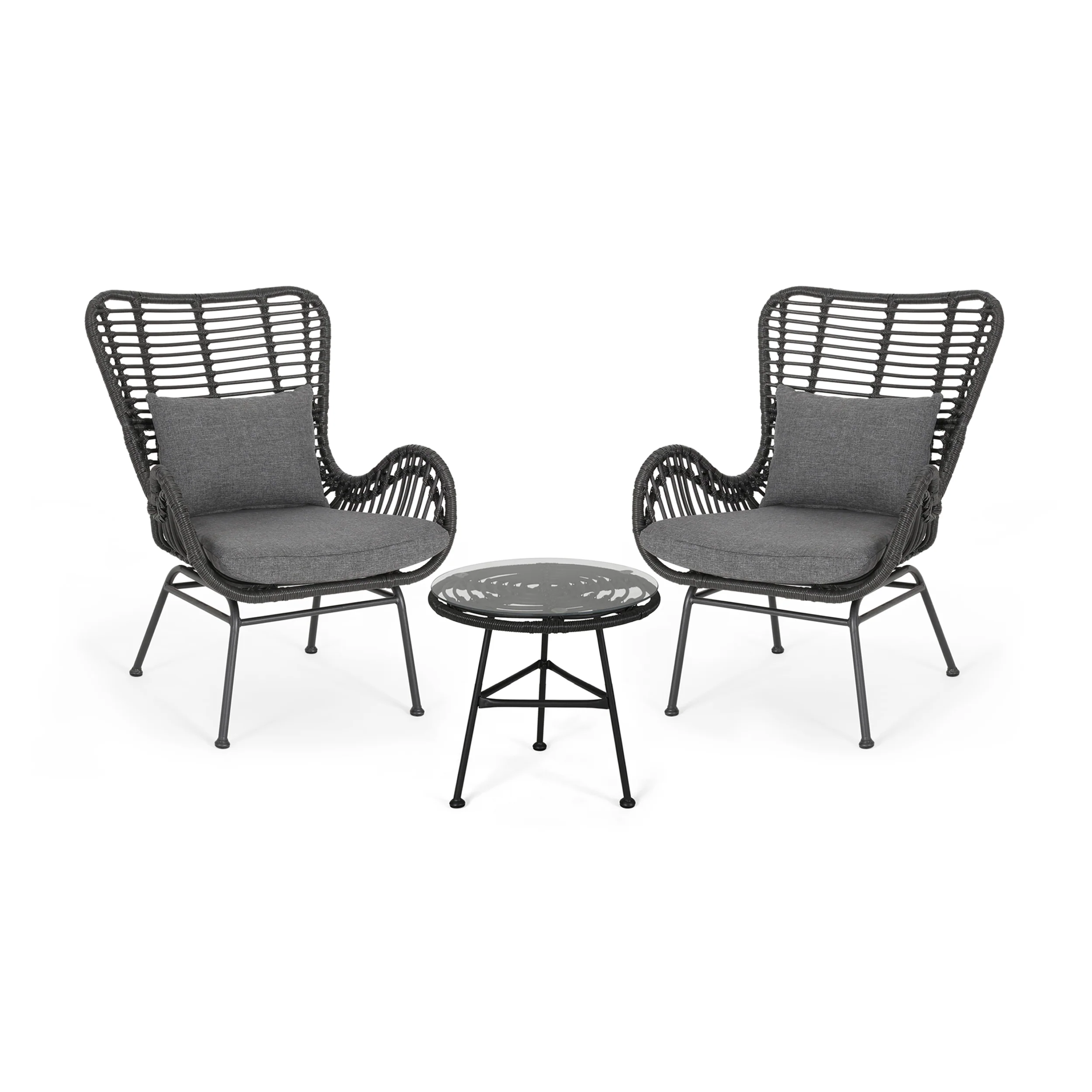 Naomi Outdoor 3 Piece Wicker Chat Set with Cushions - furnishings