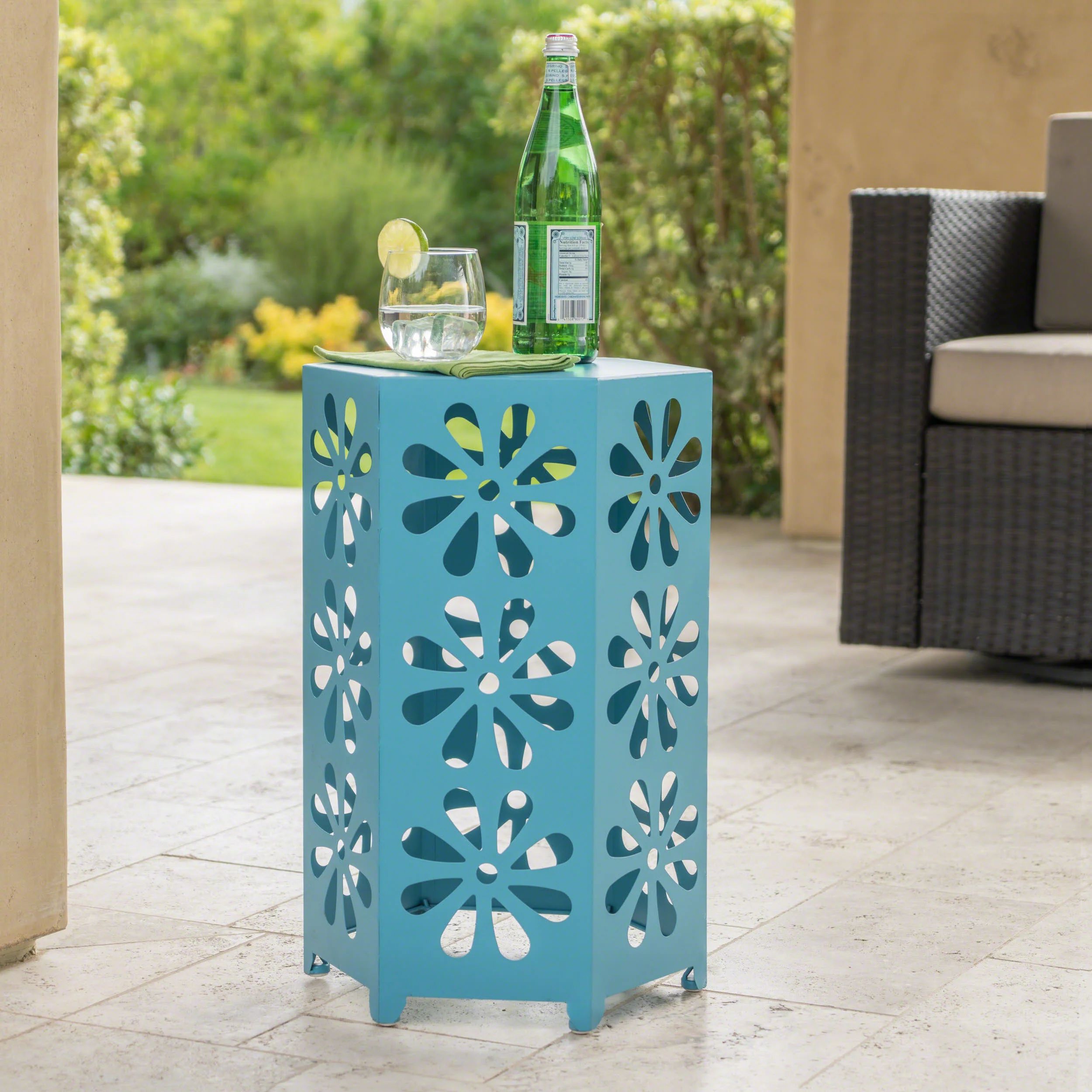 Danbury Outdoor 14 Inch Iron Floral Side Table - furnishings