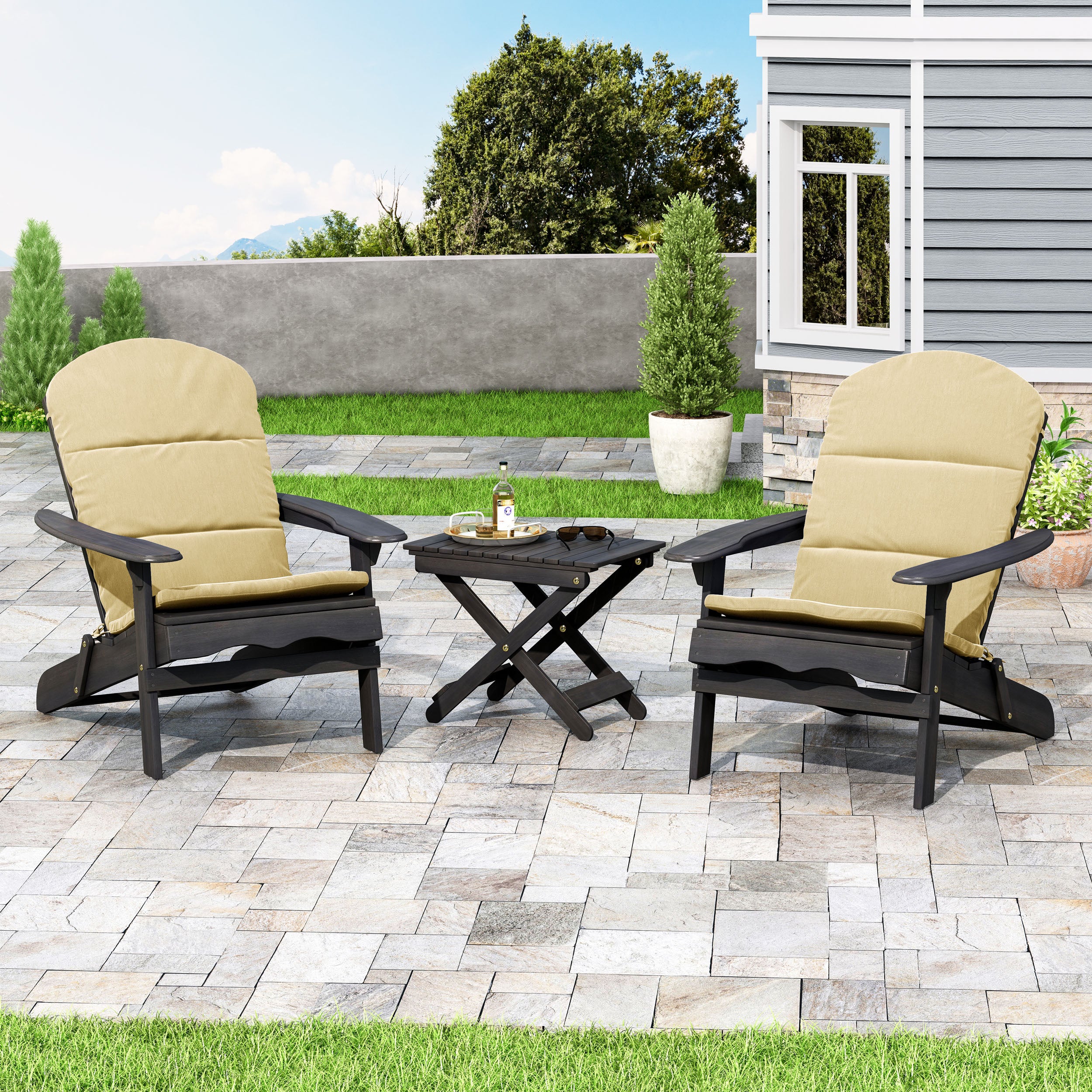Reed Outdoor 2 Seater Acacia Wood Chat Set with Water Resistant Cushions - furnishings