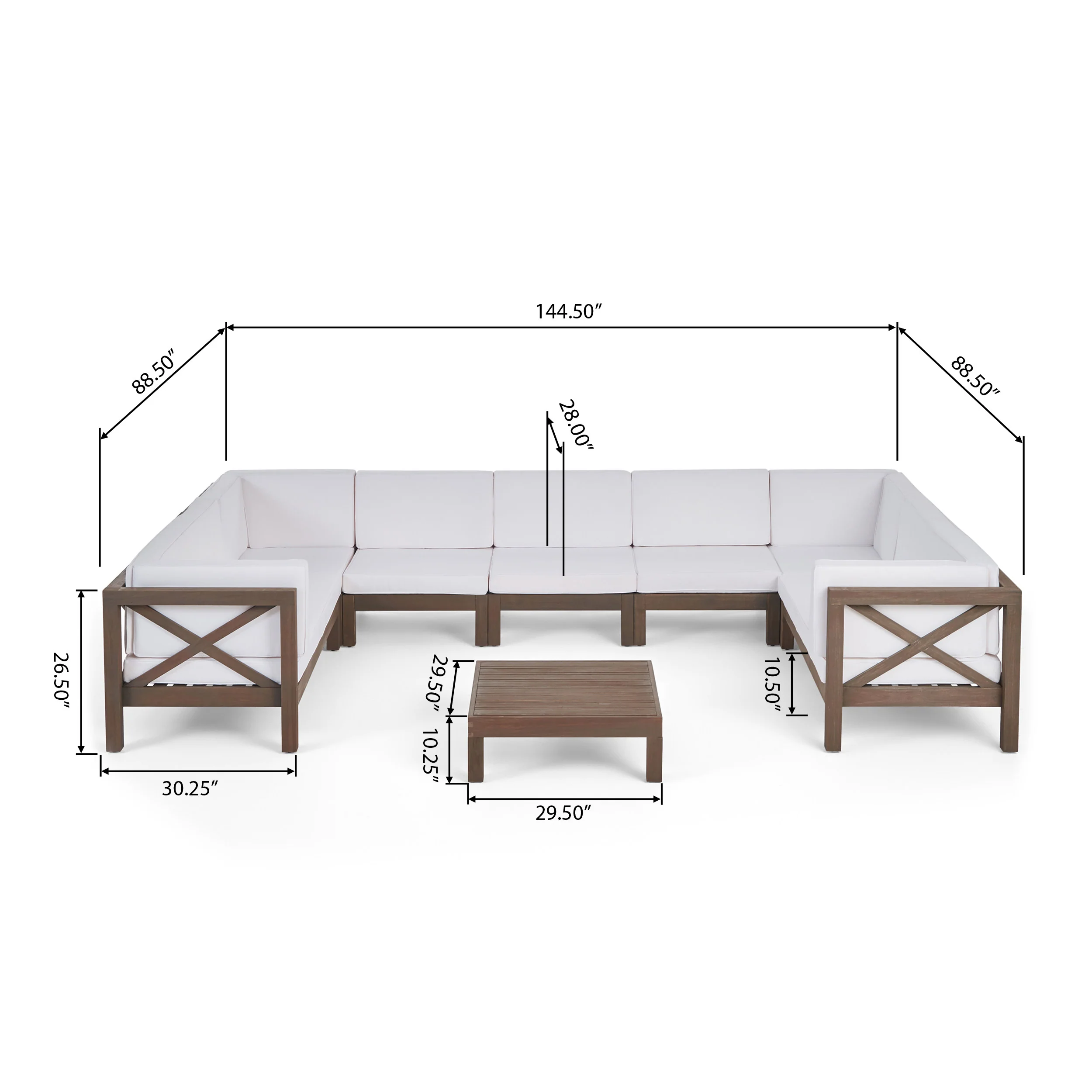 Isabella Outdoor 9 Seater Acacia Wood Sectional Sofa Set - furnishings