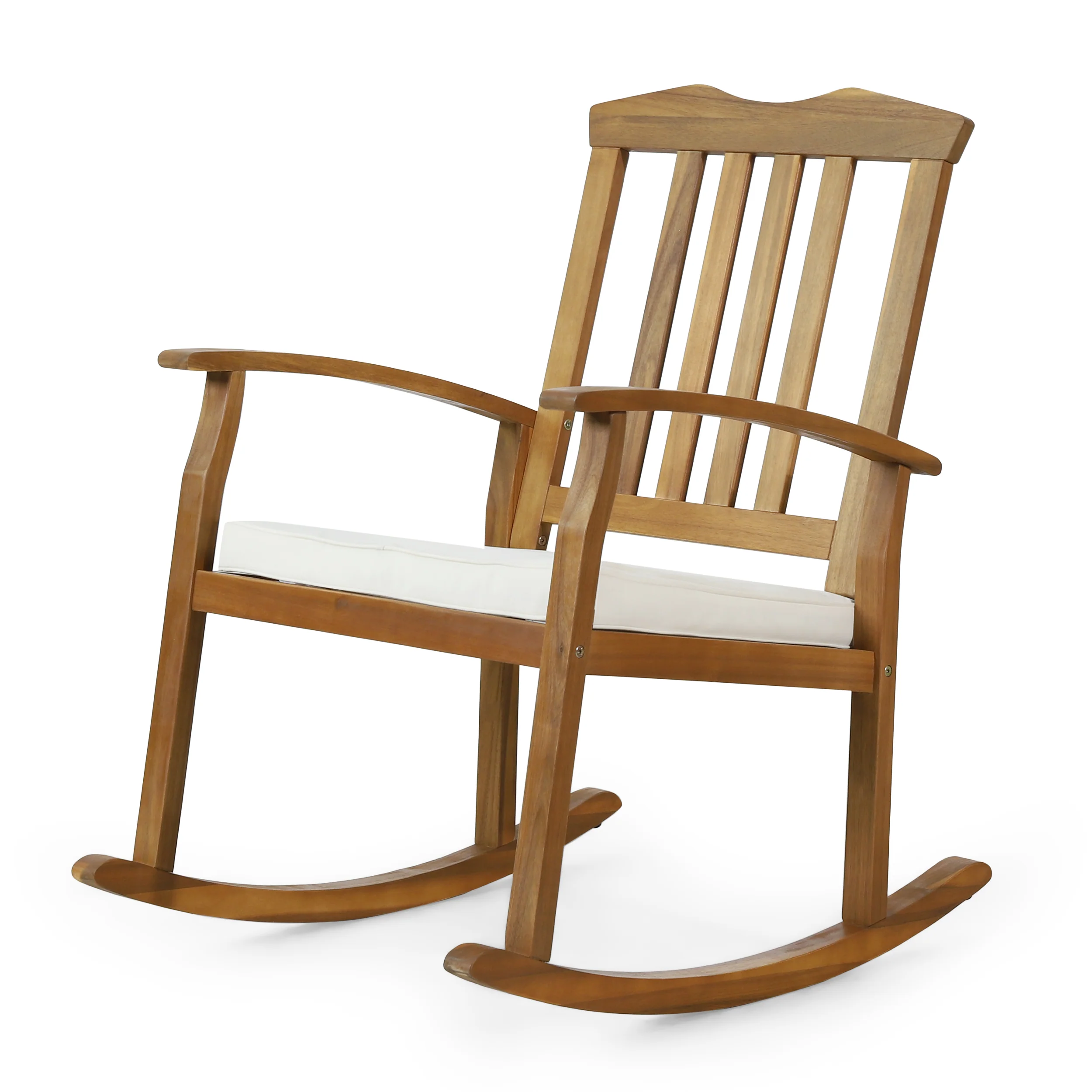 Kessler Outdoor Acacia Wood Rocking Chair with Cushion, Teak and Beige - furnishings