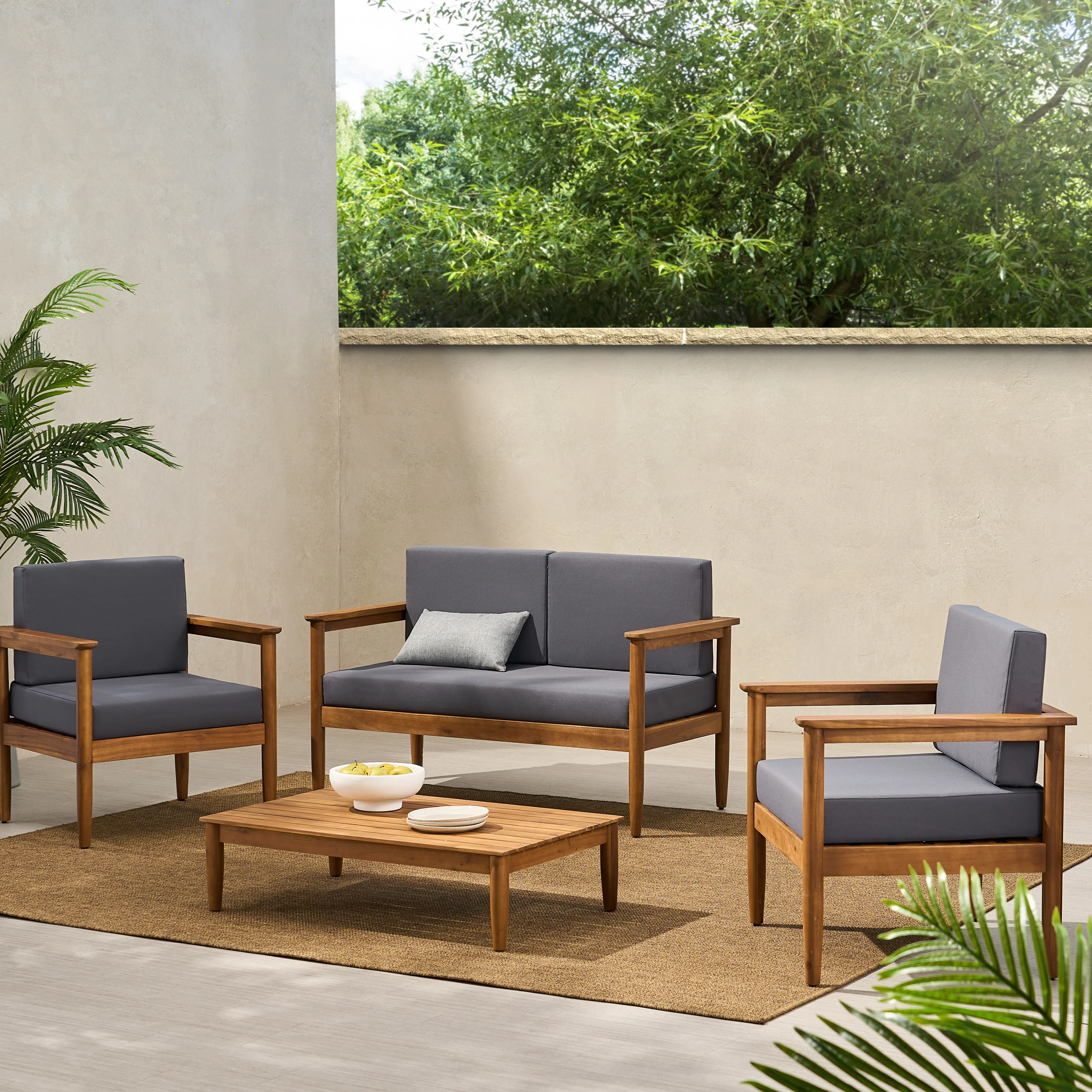 Plumb Outdoor Acacia Wood 4 Seater Chat Set - furnishings