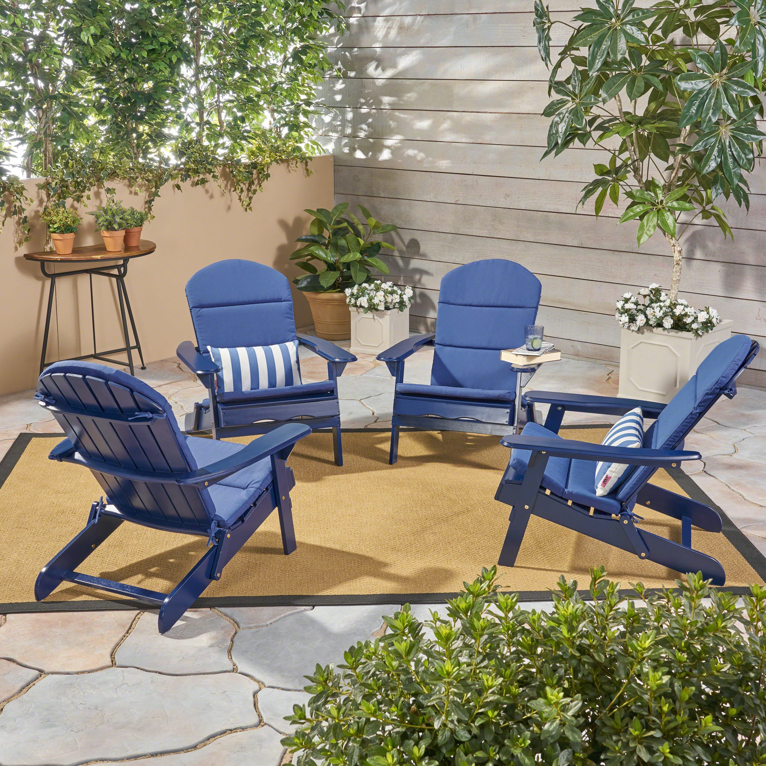 Nelie Outdoor Acacia Wood Folding Adirondack Chairs with Cushions - furnishings