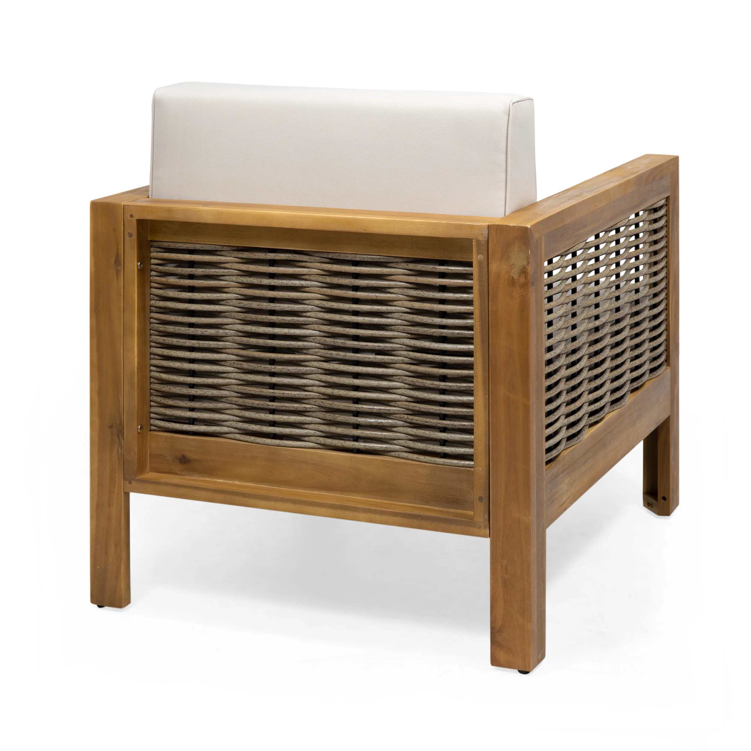 Mayes Outdoor Acacia Wood Club Chair with Wicker Accents (Set of 2) - furnishings