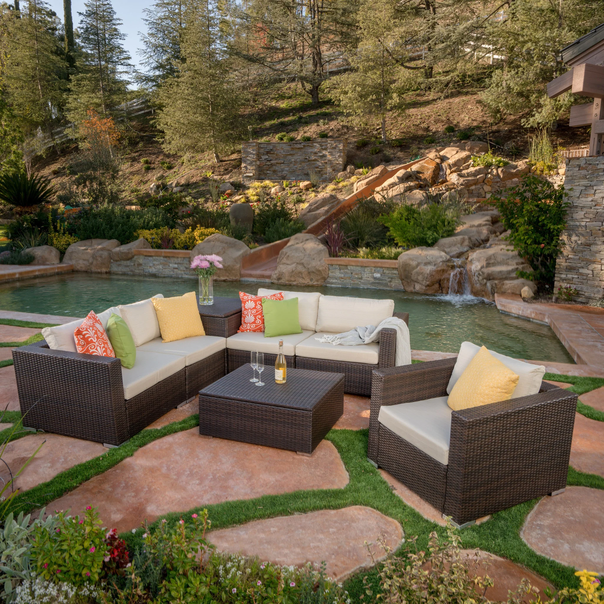 Francisco 7pc Outdoor Sectional Sofa Set w/ Cushions - furnishings