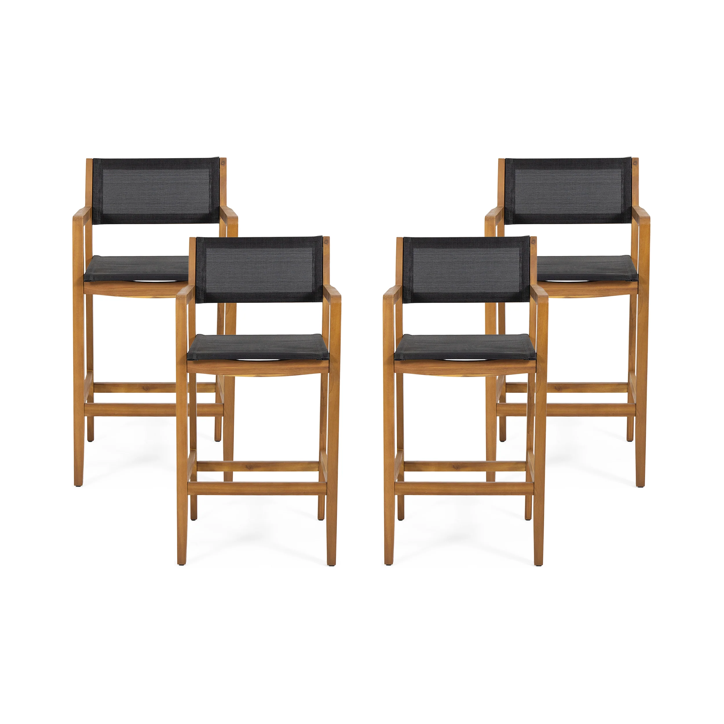Daiquan Outdoor Acacia Wood Barstools with Outdoor Mesh (Set of 4) - furnishings