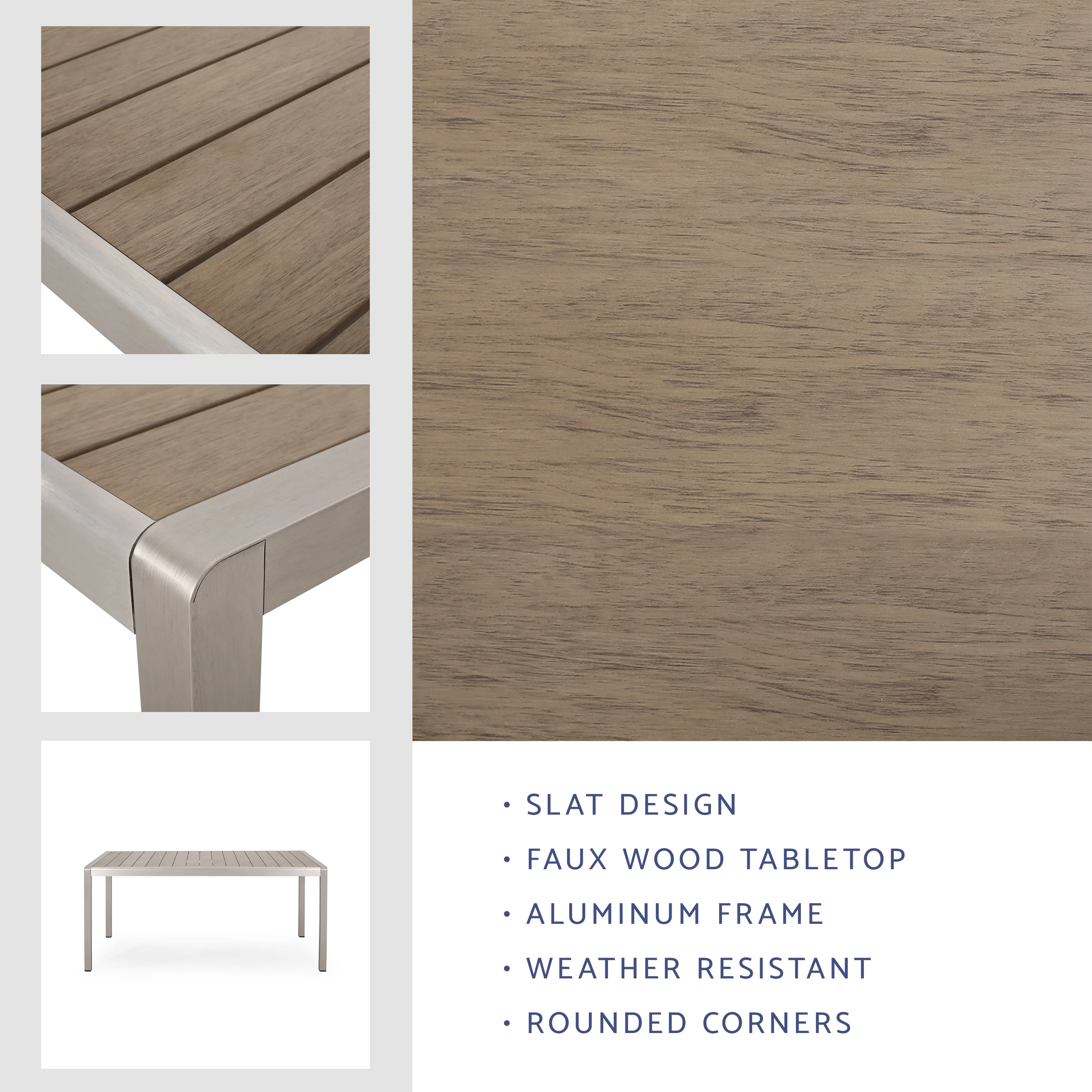 Cherie Outdoor Modern Aluminum Dining Table with Faux Wood Table Top - furnishings