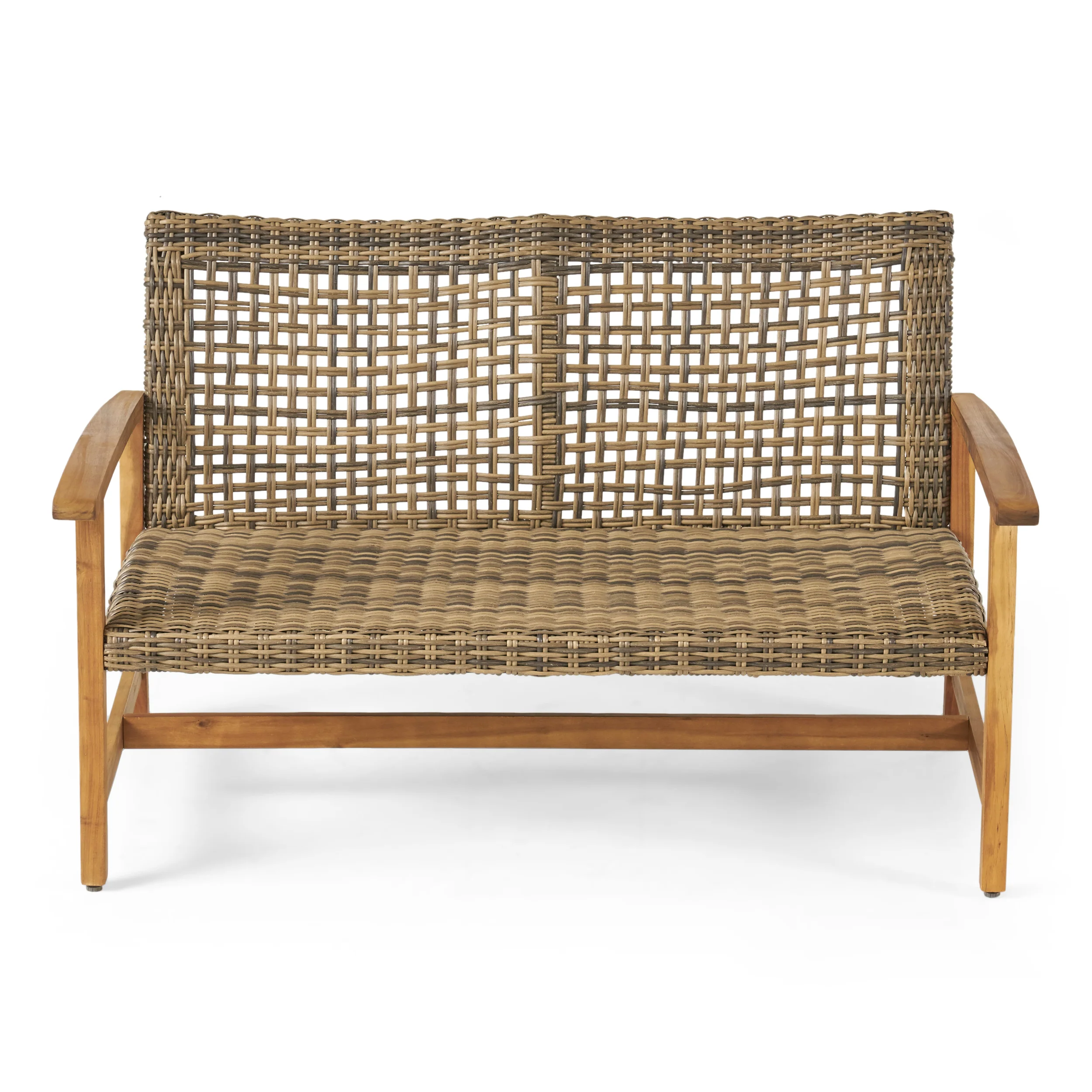 Spring Spender Outdoor Wood and Wicker Loveseat and Coffee Table Set - furnishings