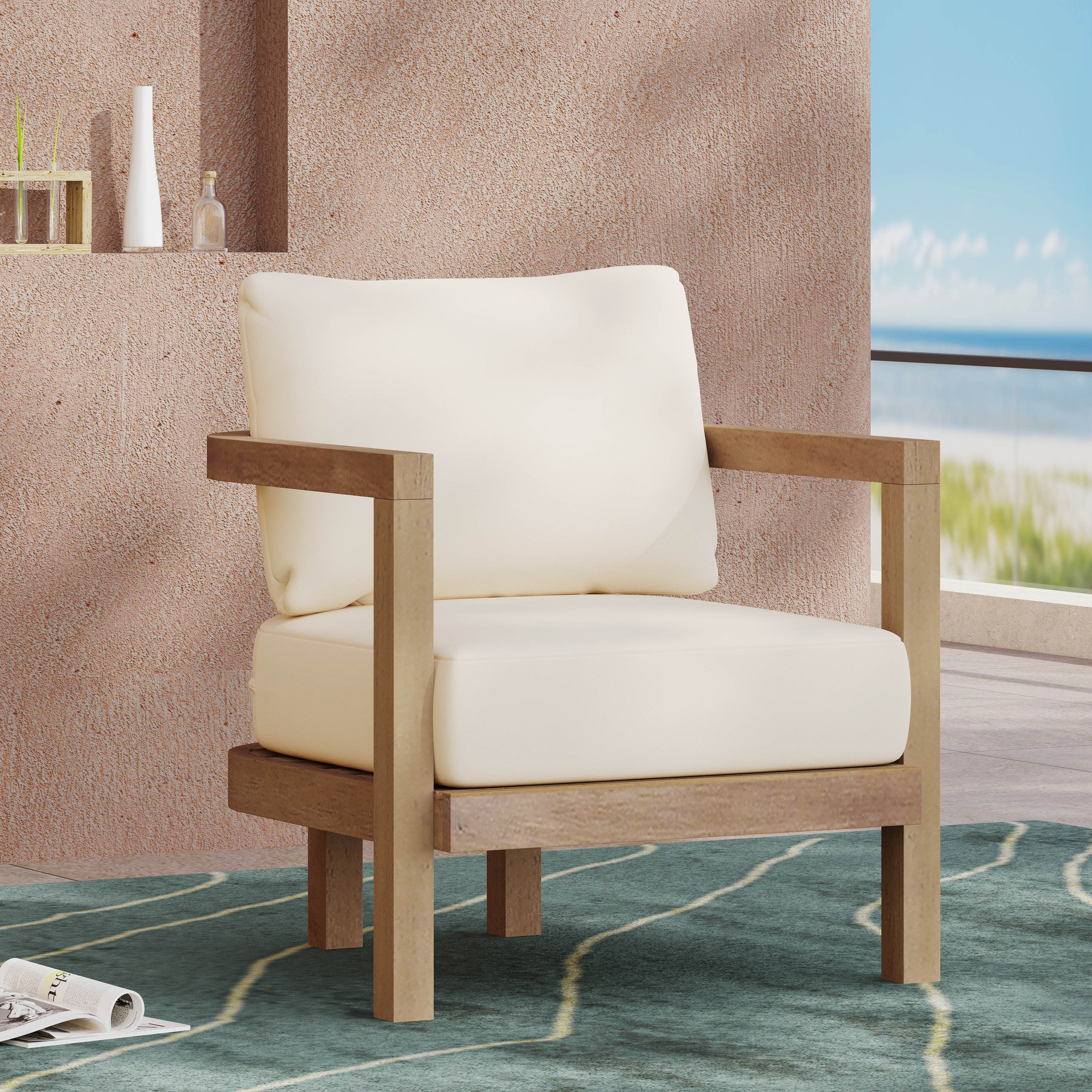 Aston Outdoor Acacia Wood Club Chair with Cushions - furnishings