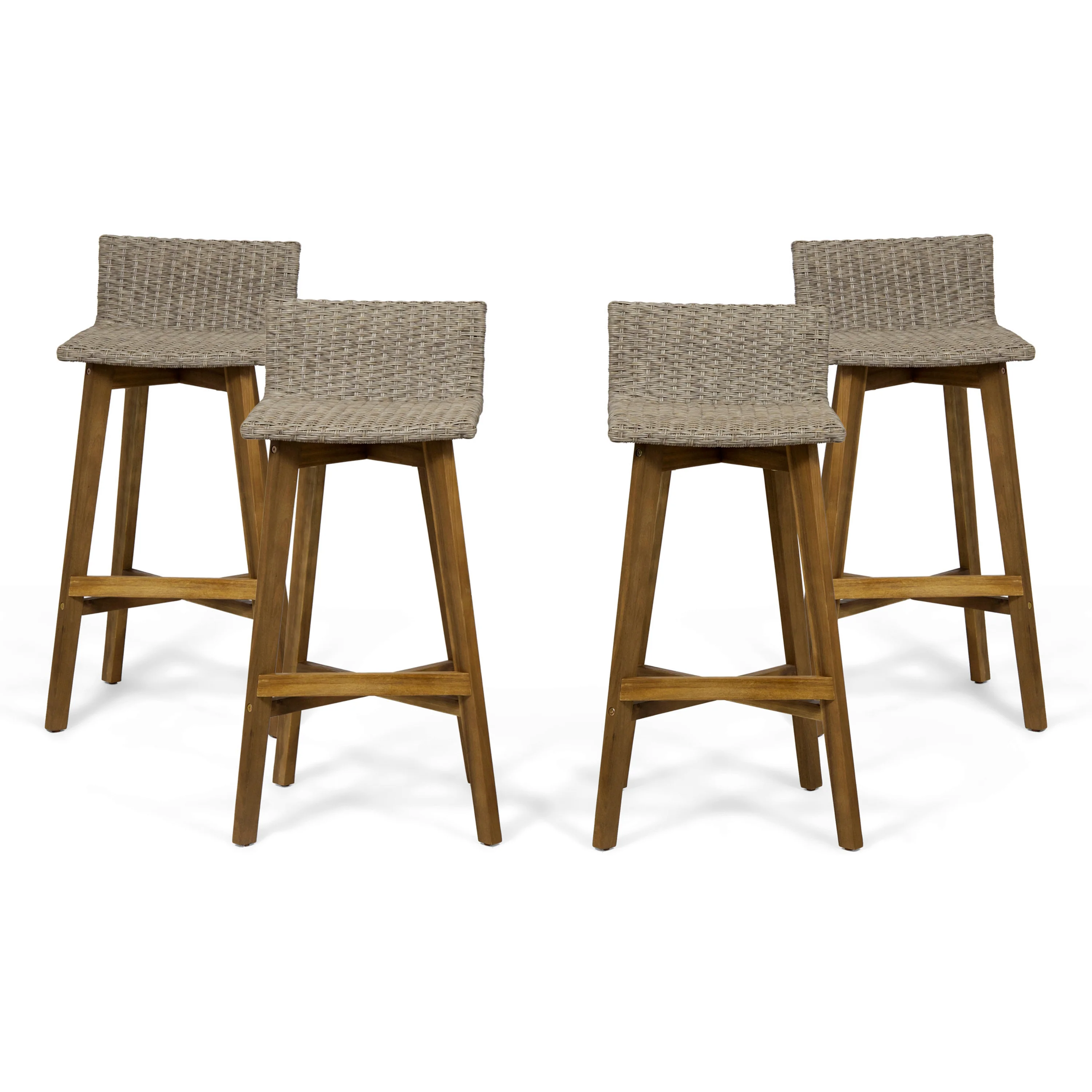 Jessie Outdoor Wood & Wicker Barstools (Set of 4) - furnishings
