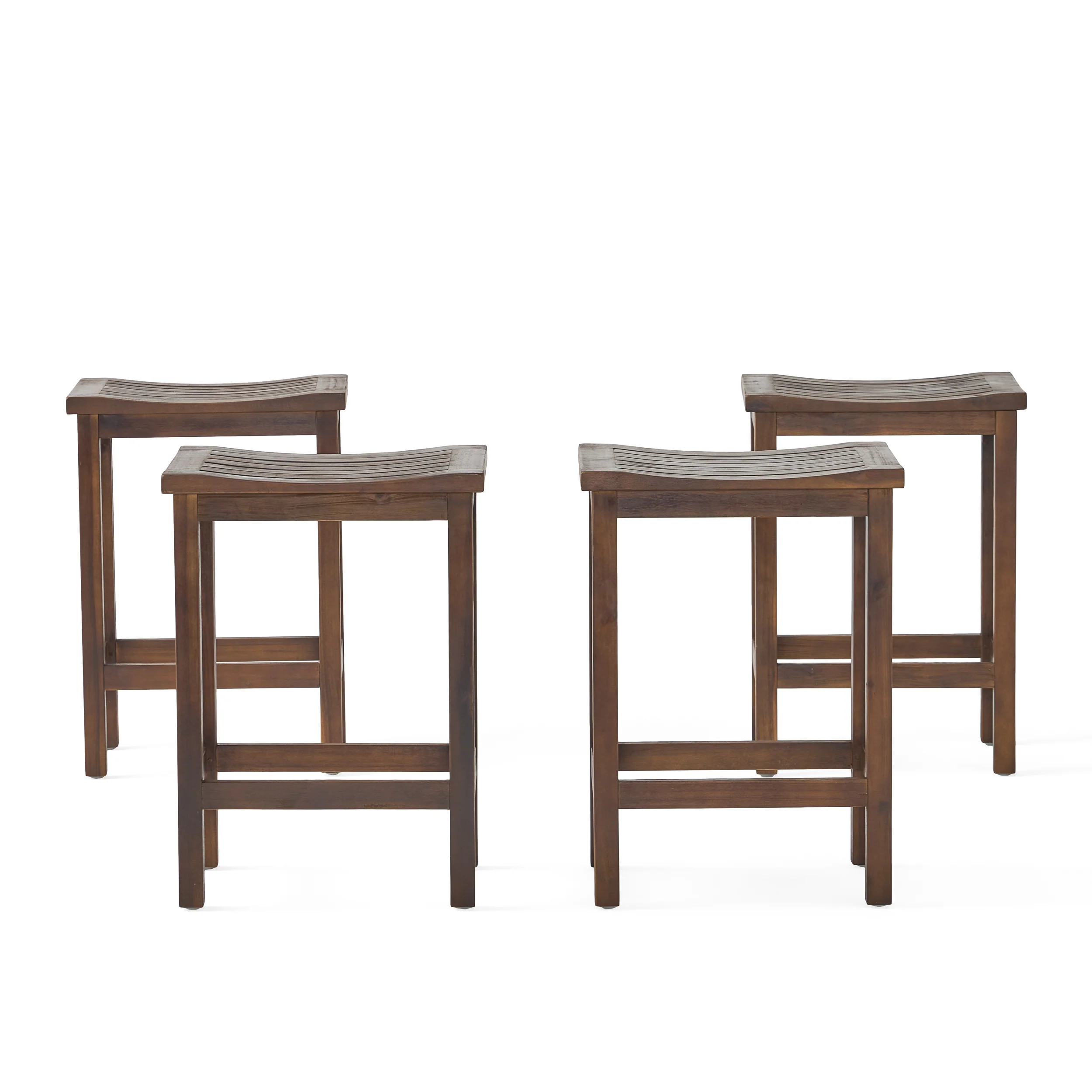 Doric Outdoor Mahogany Brown Finish Acacia Wood Counter Stools - furnishings