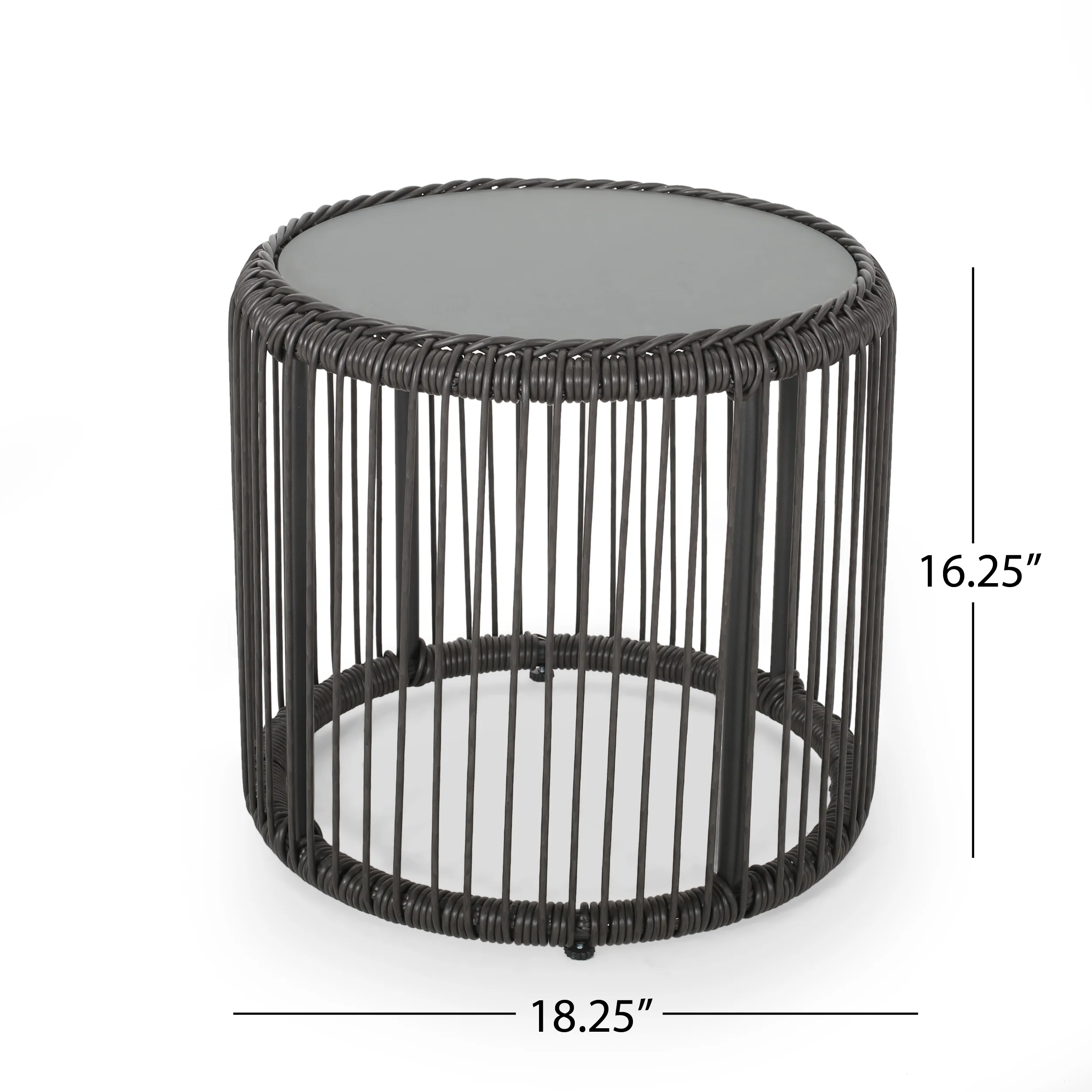 Averyrose Outdoor Wicker Side Table with Tempered Glass Top - furnishings