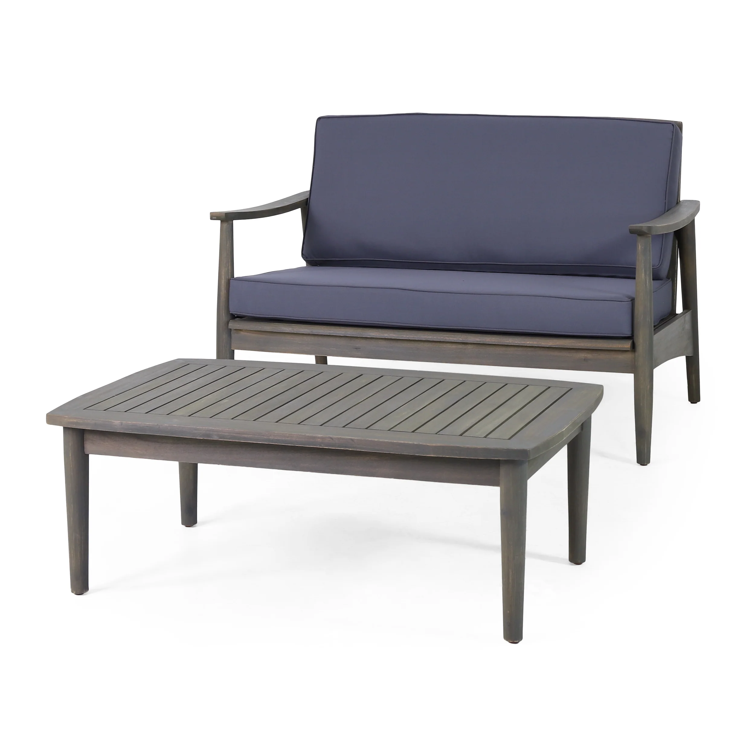 Emmry Outdoor Acacia Wood Loveseat Set with Coffee Table - furnishings