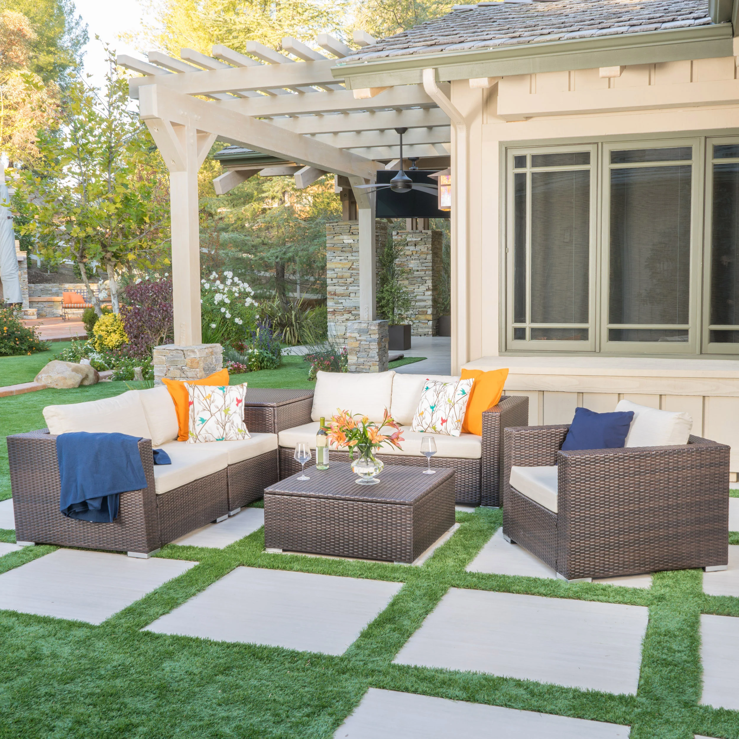 Francisco 7pc Outdoor Sectional Sofa Set w/ Cushions - furnishings