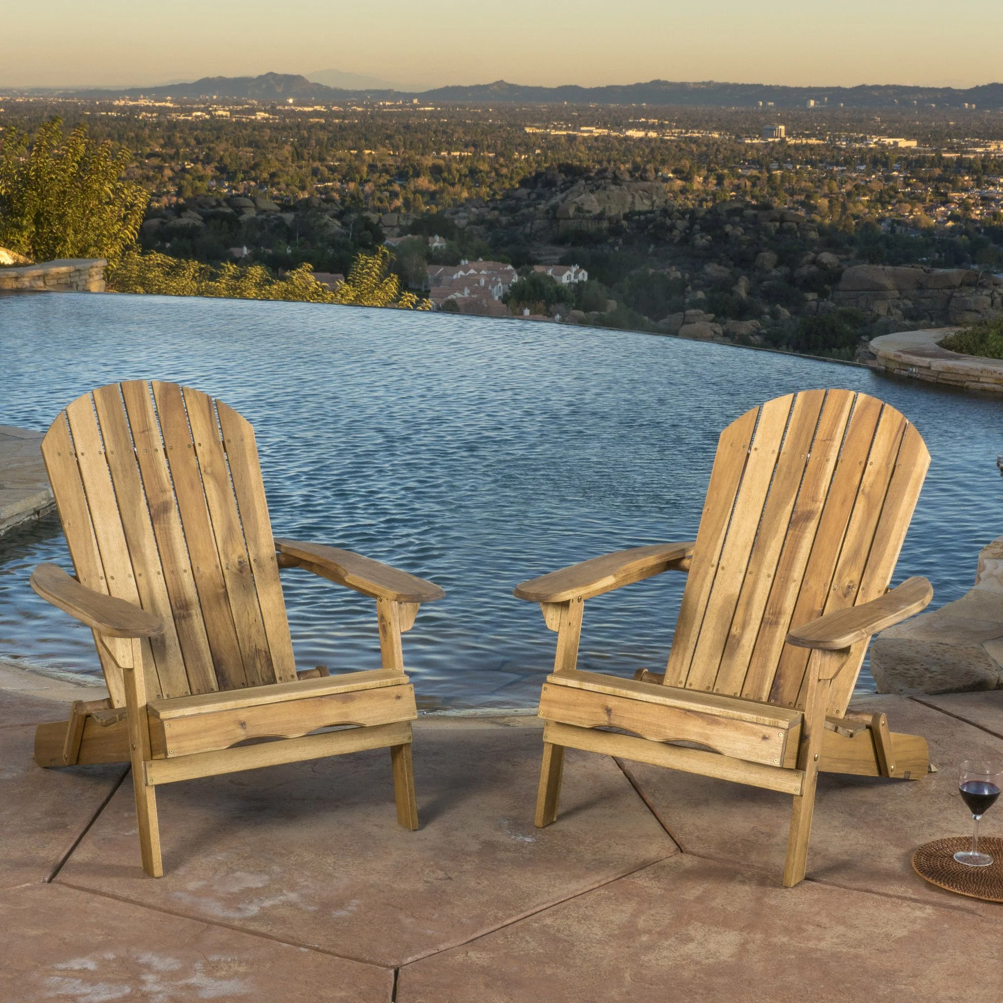 Kono Outdoor Acacia Wood Reclining Adirondack Chair with Footrest (Set of 2), Natural - furnishings