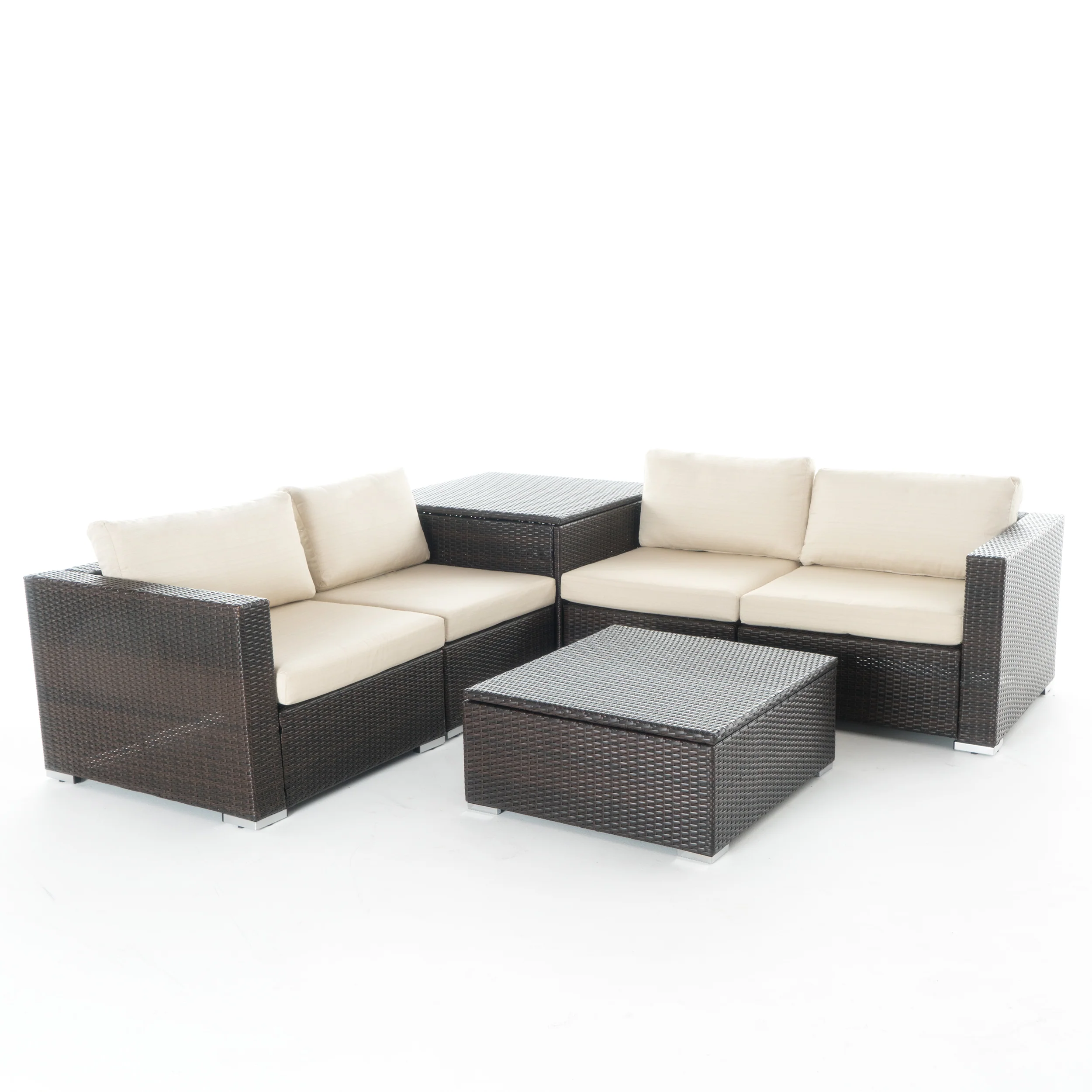 Francisco 6pc Outdoor Wicker Sectional Sofa Set w/ Cushions - furnishings