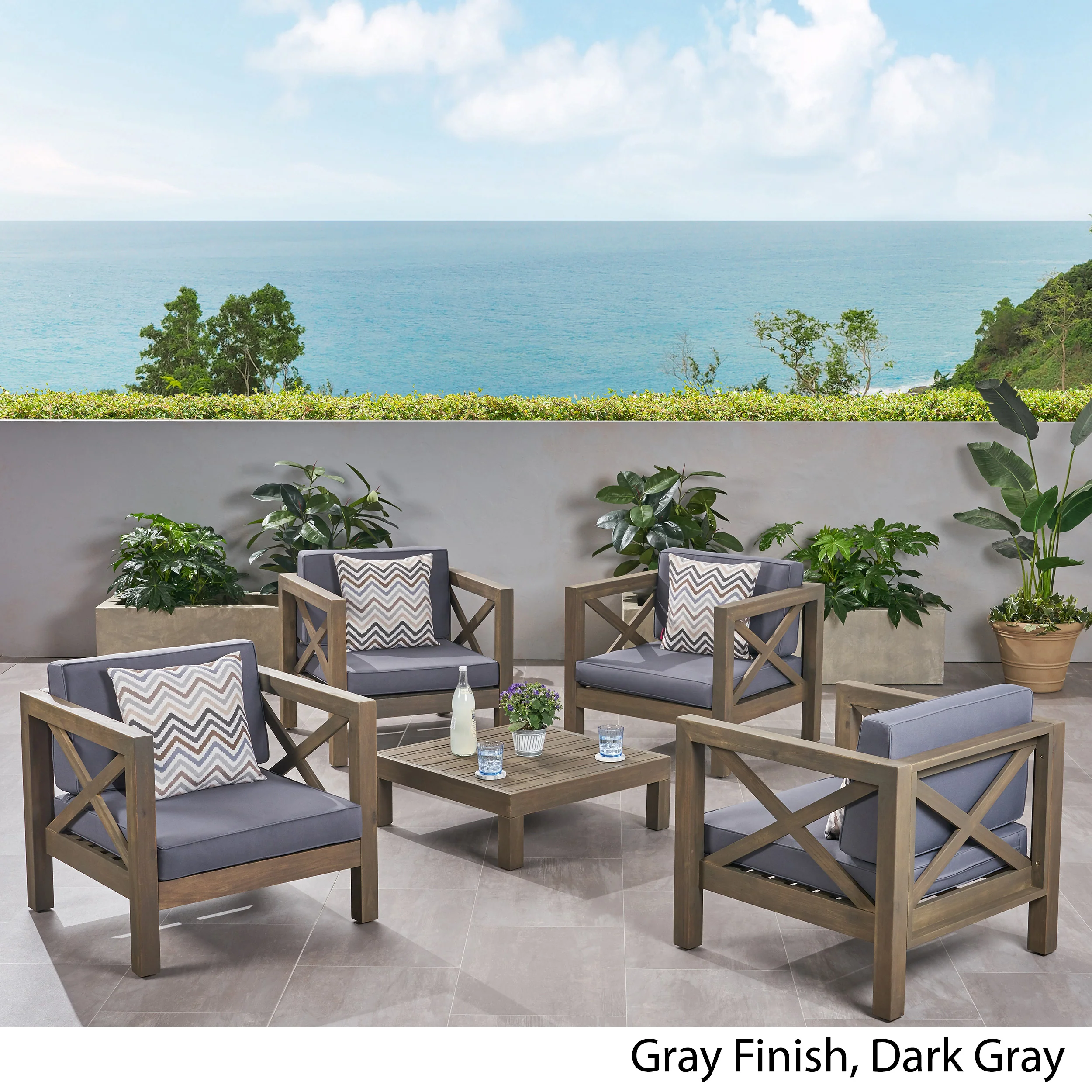 Morgan Outdoor 4 Seater Acacia Wood Club Chair and Coffee Table Set - furnishings