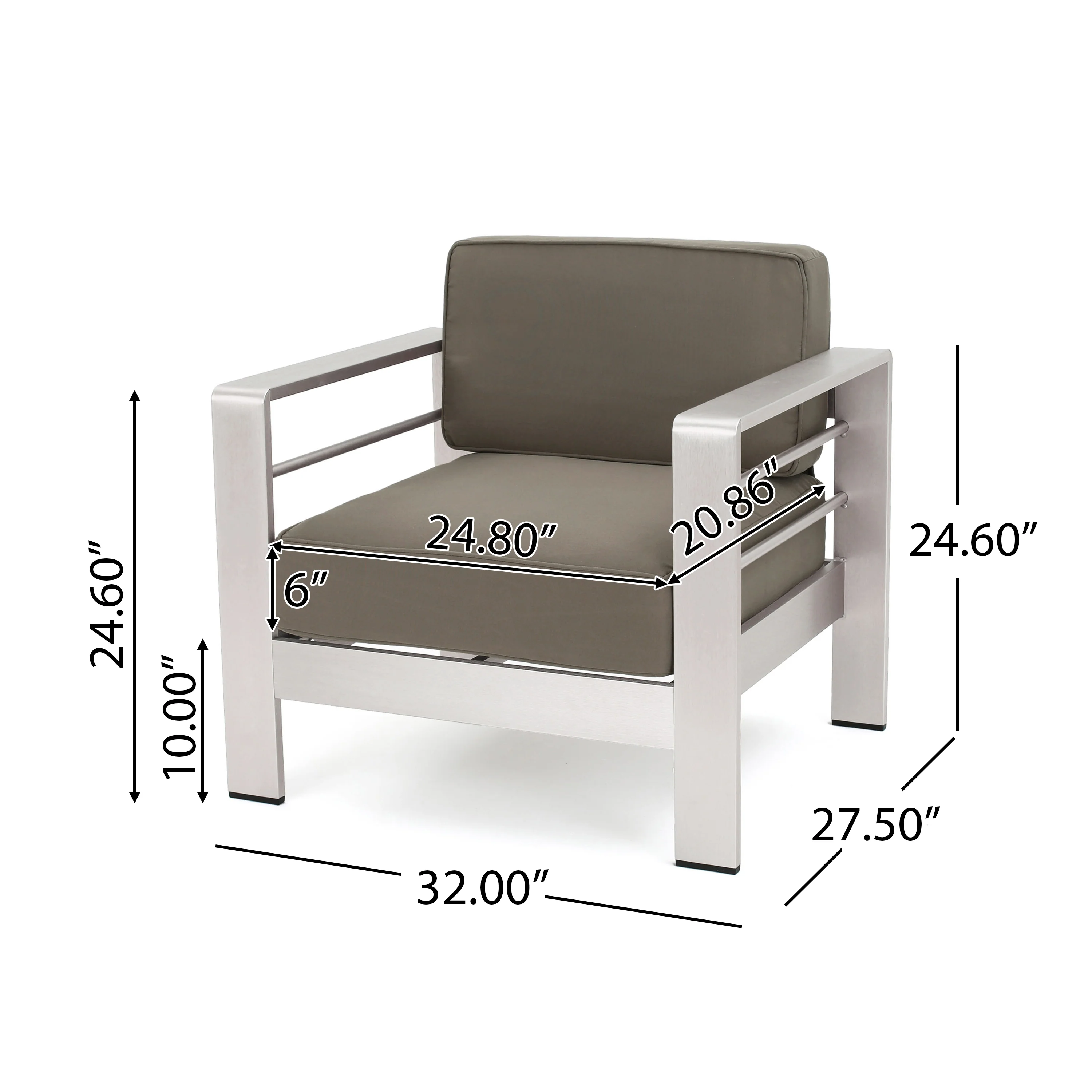 Zona Outdoor Aluminum Club Chairs and Faux Wood Side Table Set with Cushions - furnishings