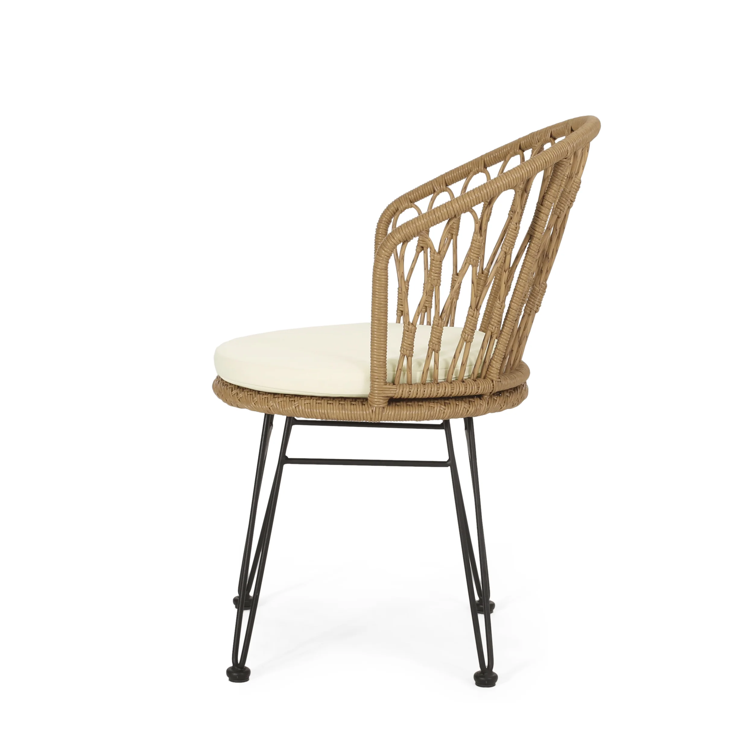 Cowen Outdoor Wicker Dining Chairs with Cushion, Set of 2, Light Brown, Black, and Beige - furnishings