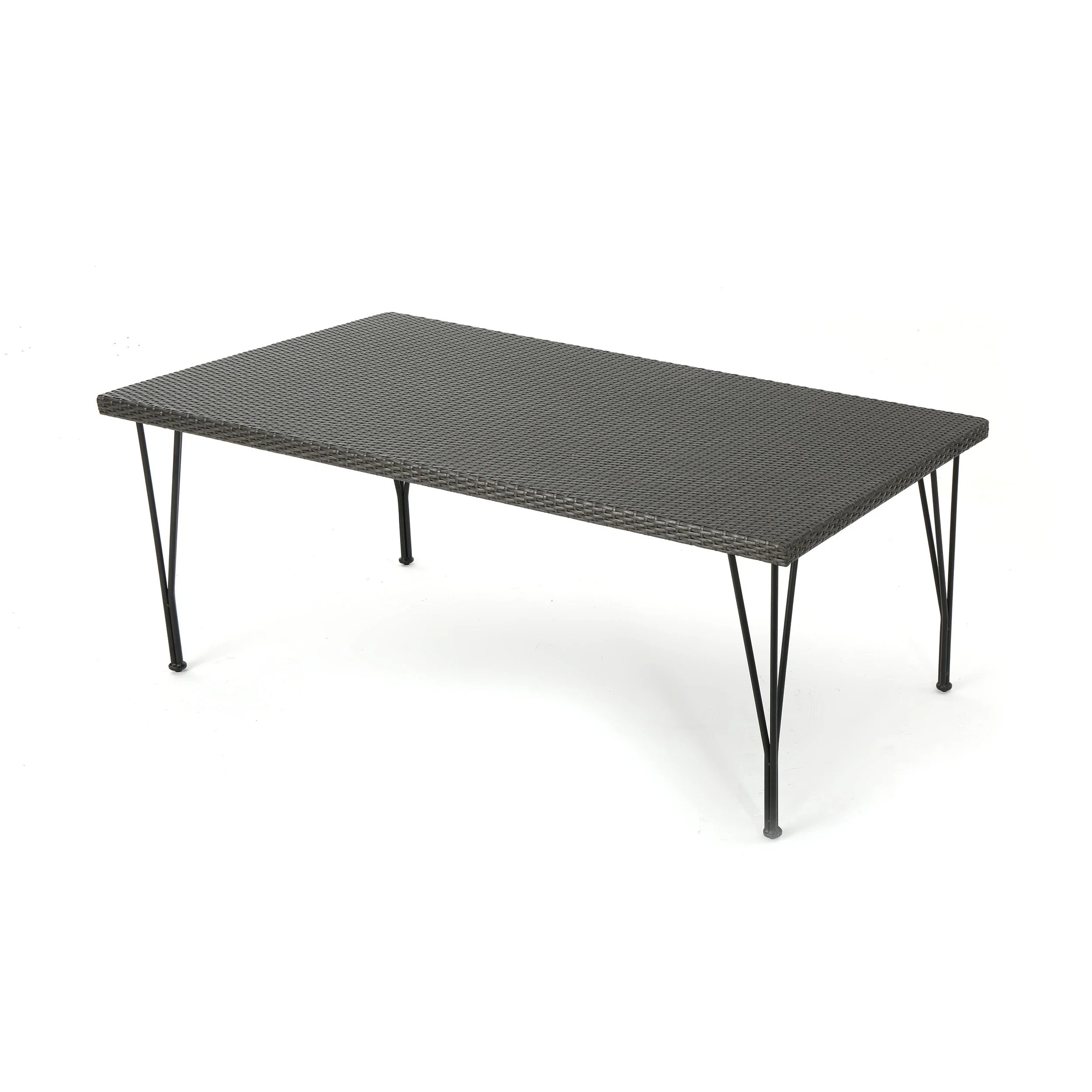 Belmy Outdoor Gray Wicker Rectangular Dining Table with Hair Pin Legs - furnishings