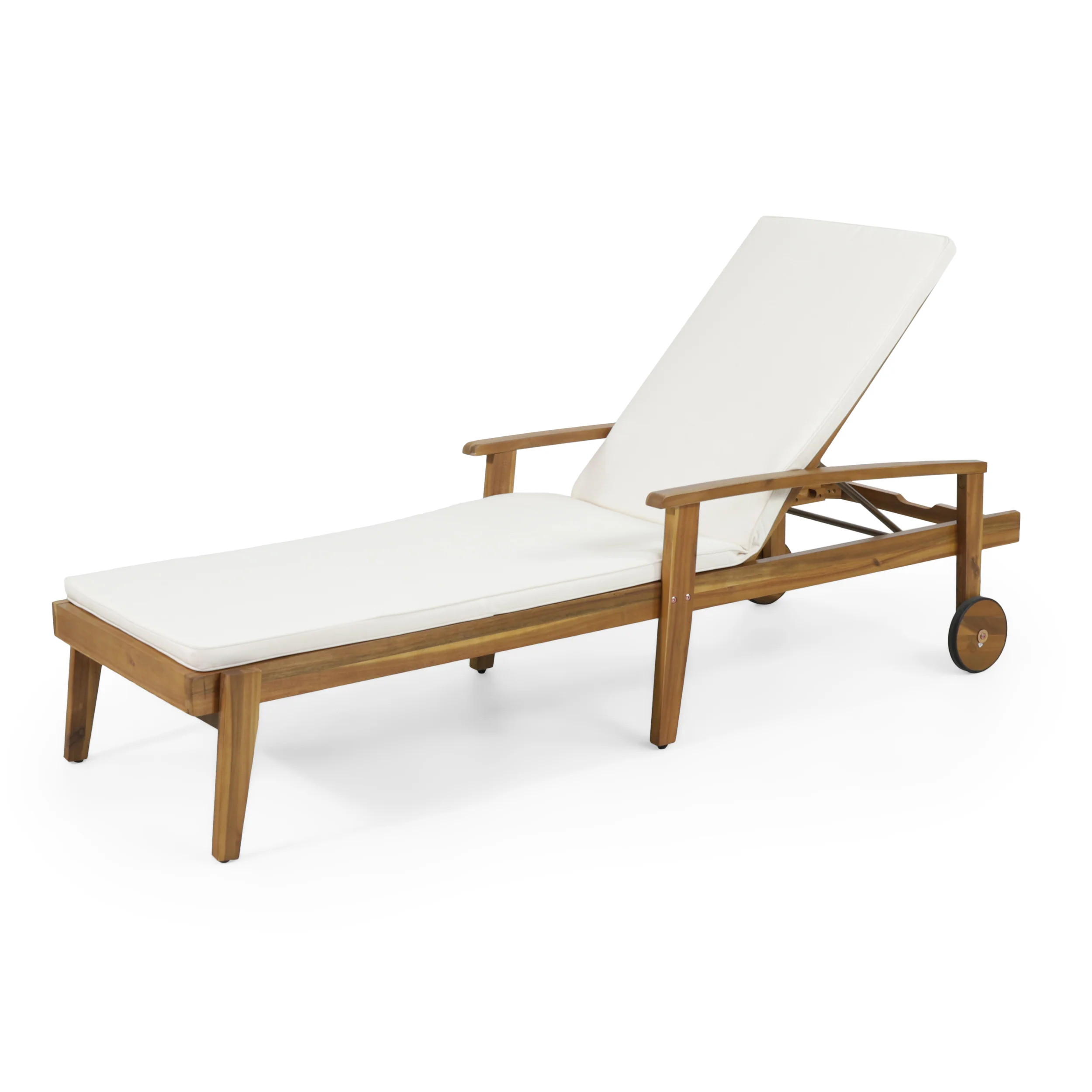 Lucknow Outdoor Acacia Wood Chaise Lounge with Water Resistant Cushion - furnishings