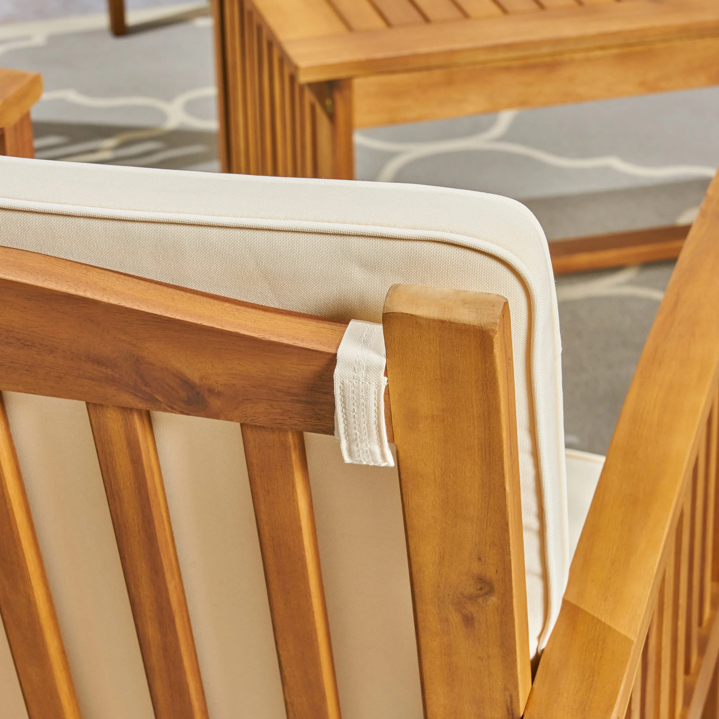 Parry Outdoor Open Slat 6-Seater Acacia Wood Conversation Set with Coffee Table - furnishings