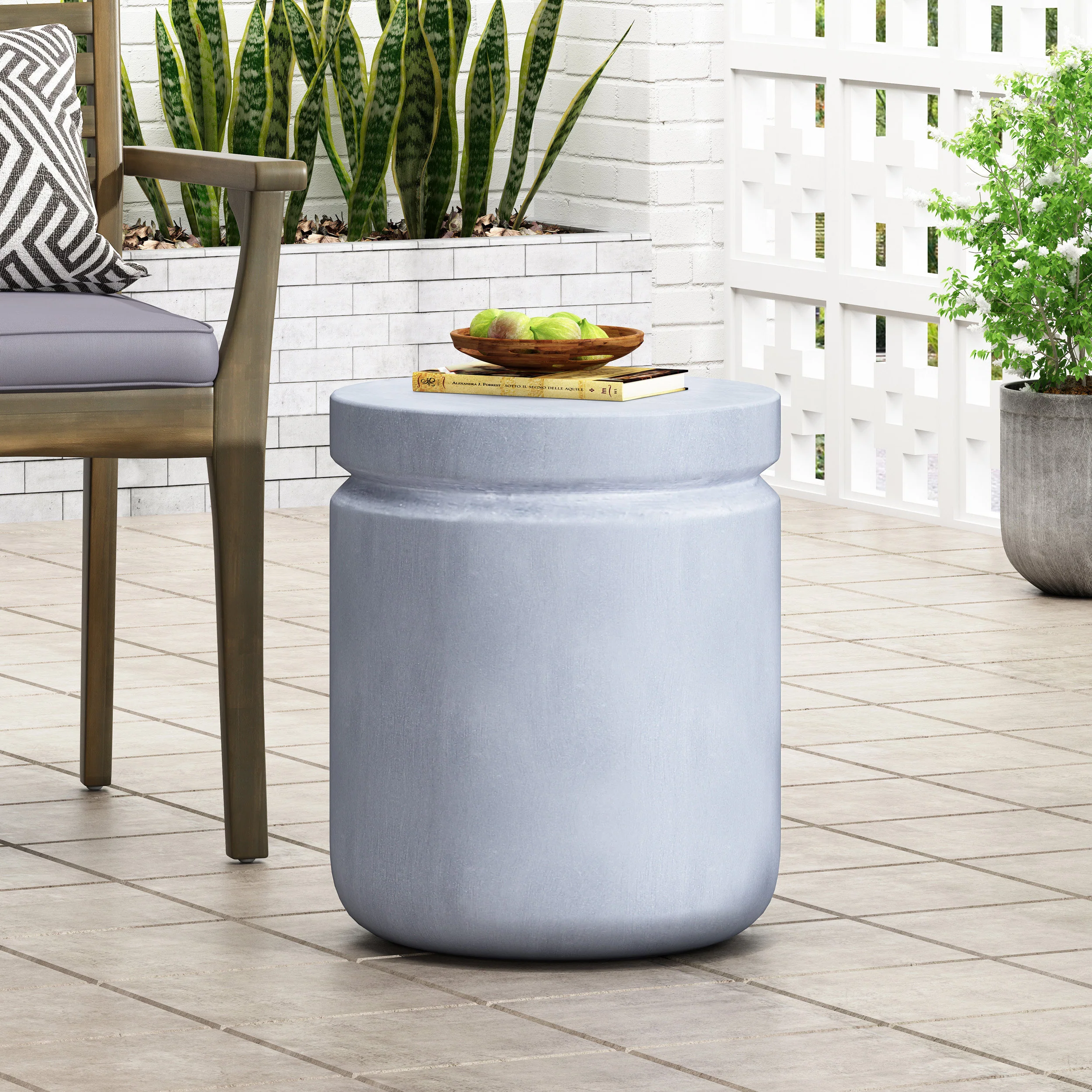 Camino Outdoor Lightweight Concrete Side Table, Light Gray - furnishings