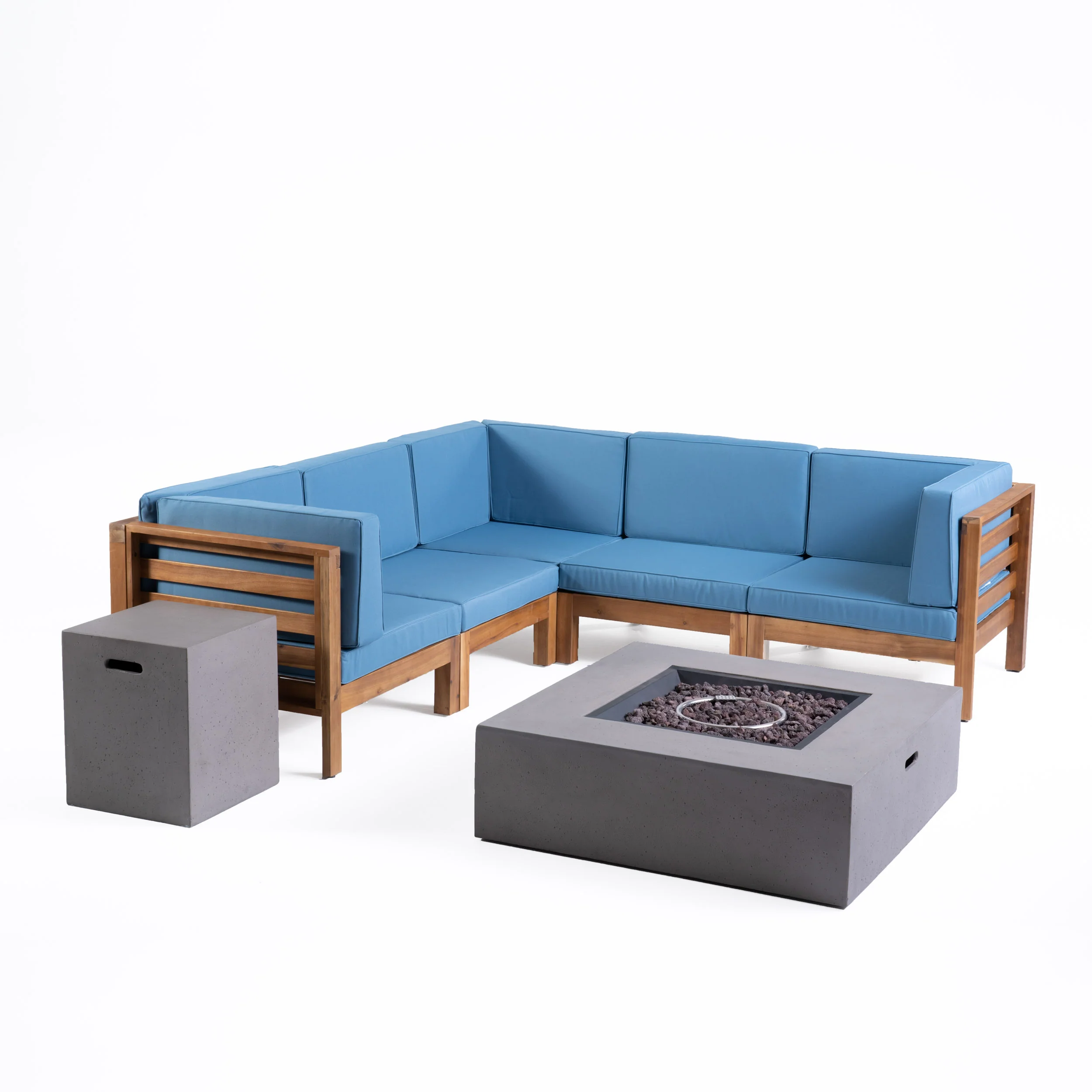 Ravello Outdoor V-Shaped Sectional Sofa Set with Fire Pit - furnishings