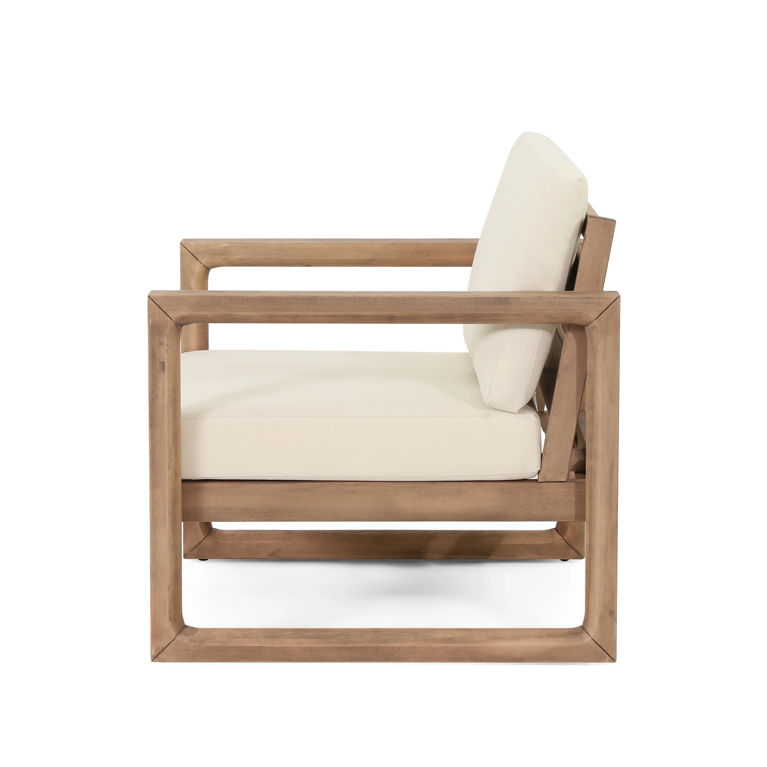 Petteti Outdoor Acacia Wood Club Chairs with Cushions, Set of 2, Brown and Beige - furnishings