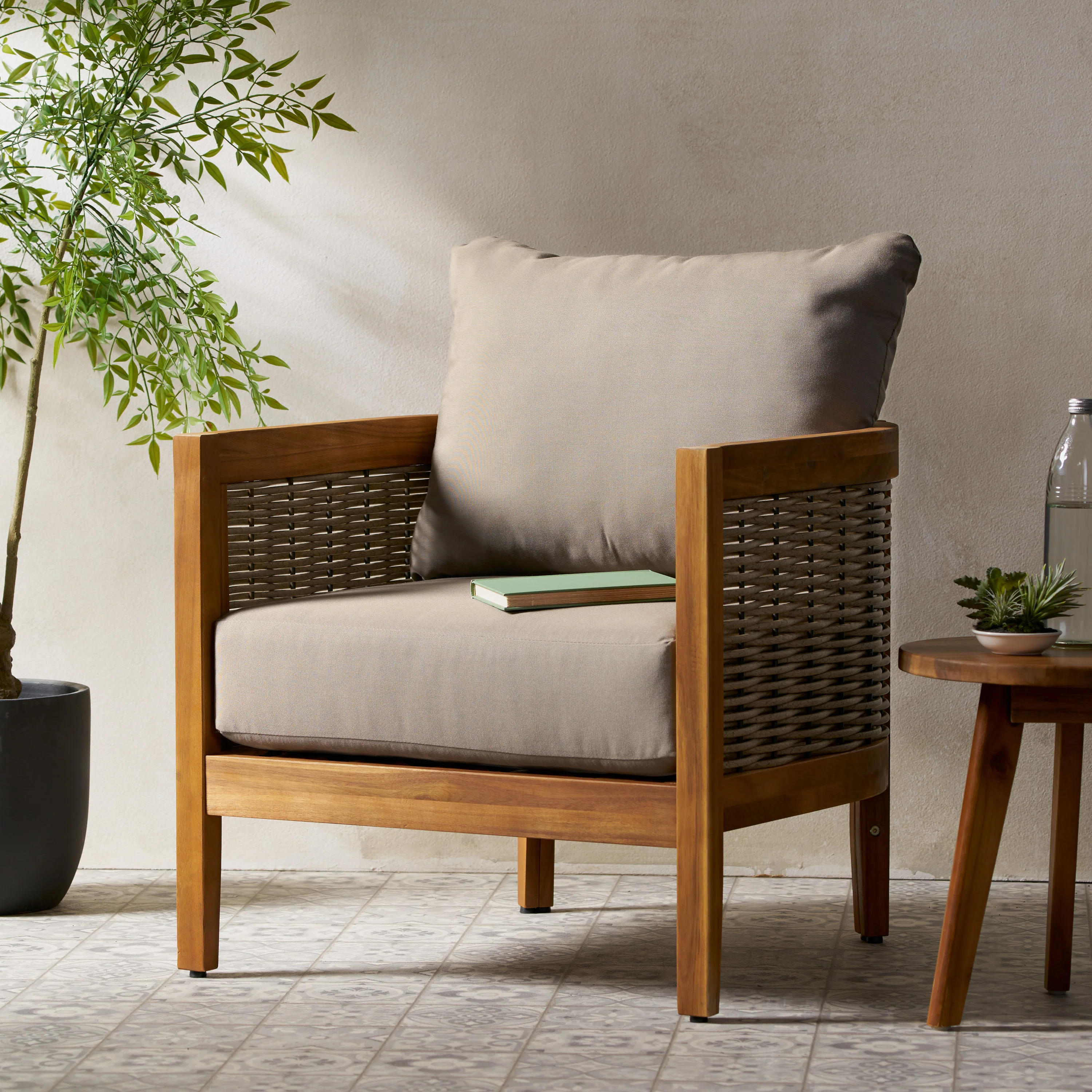 The Crowne Collection Outdoor Acacia Wood Club Chair with Optional Sunbrella Cushions - furnishings