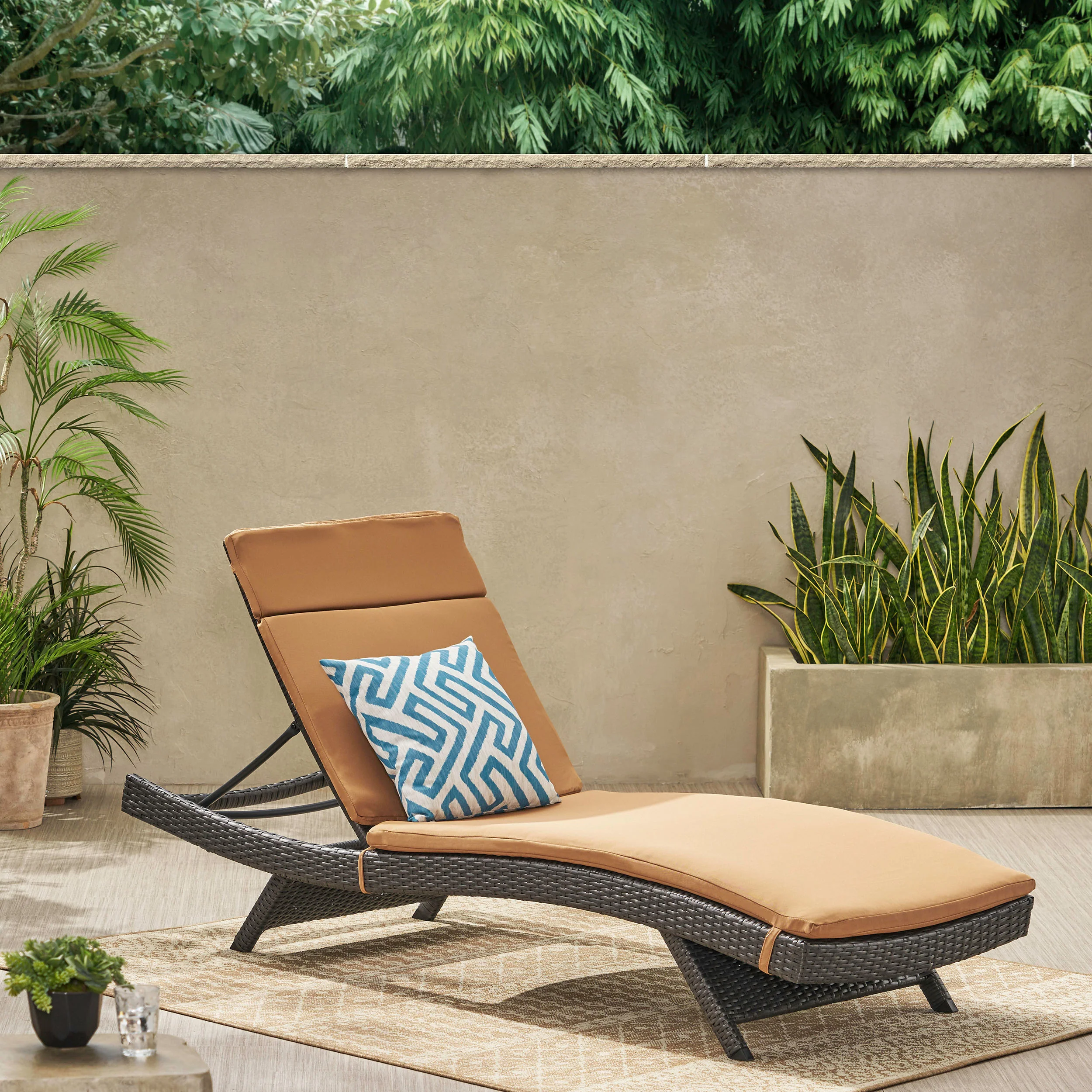 Nassau Outdoor Grey Wicker Adjustable Chaise Lounge with Cushion - furnishings
