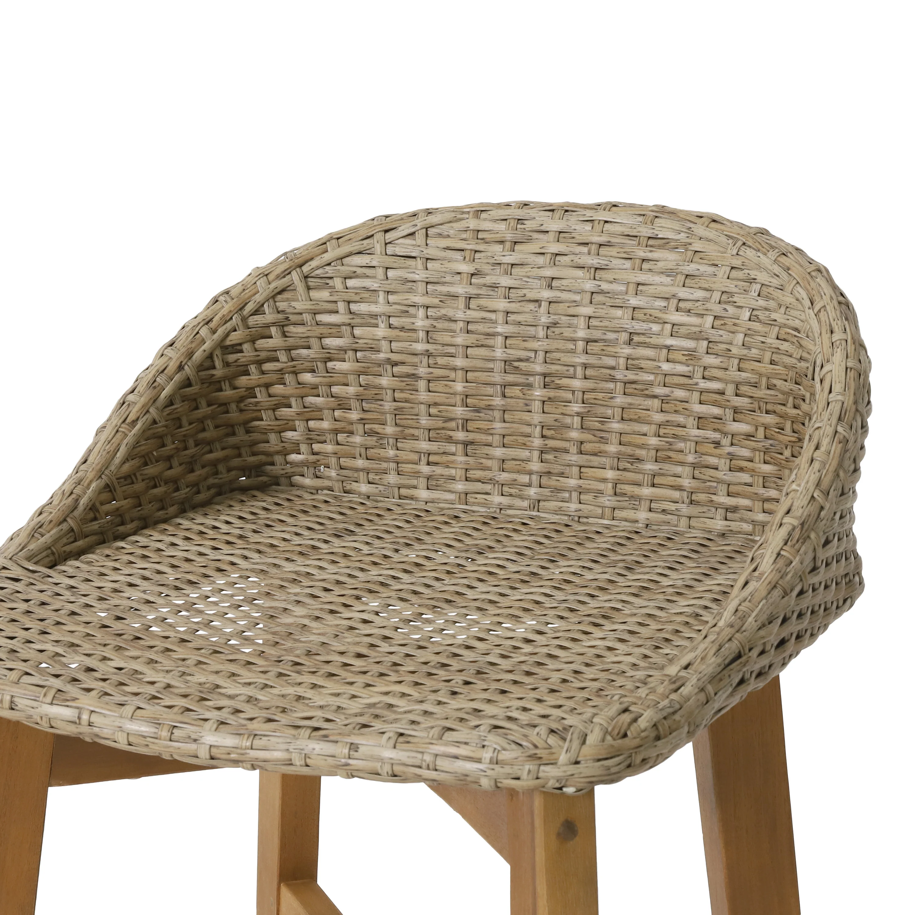 Beeson Outdoor Wicker and Acacia Wood 30 Inch Barstools, Set of 4, Light Multibrown and Teak - furnishings