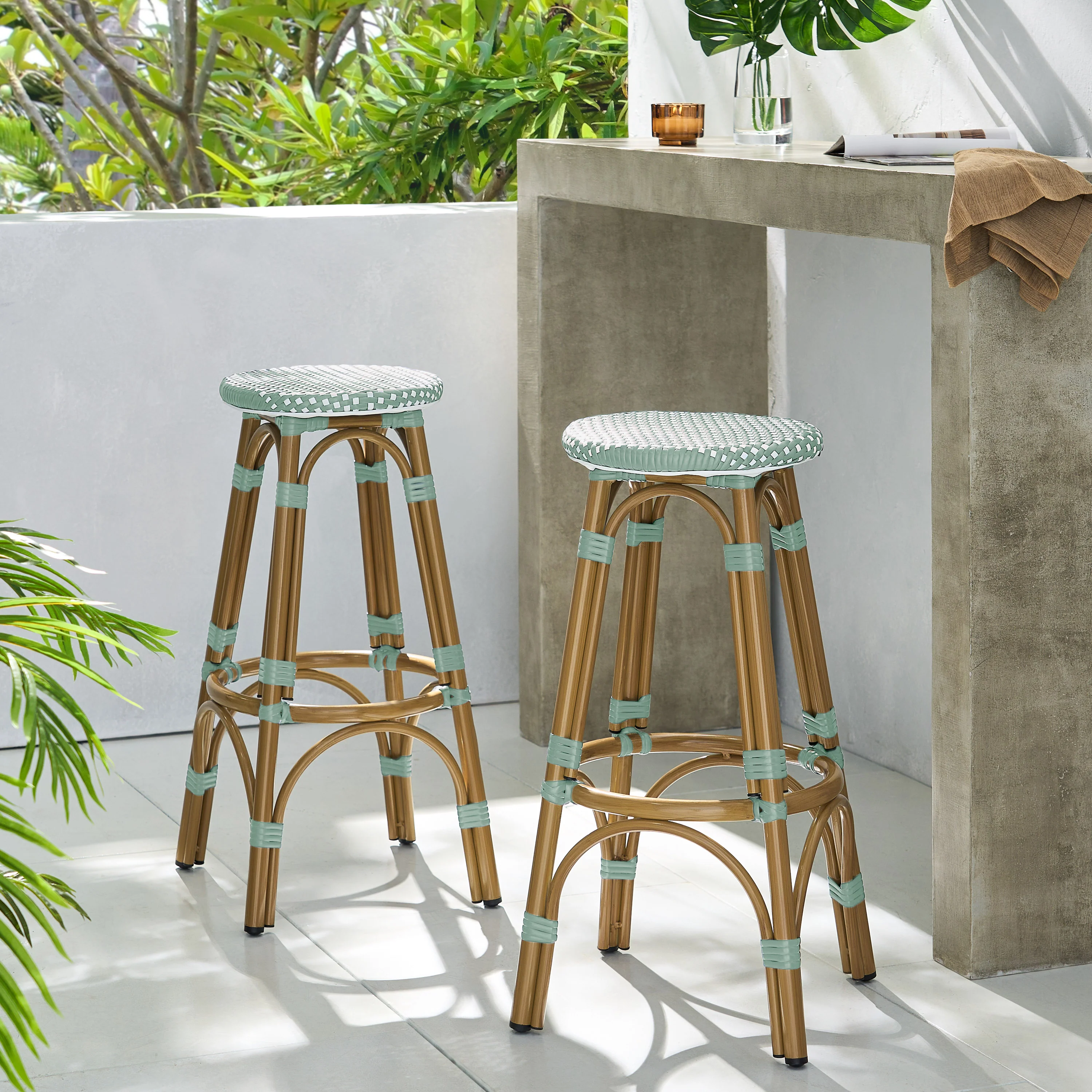 Dohney Outdoor French Aluminum 29.5 Inch Barstools, Set of 2 - furnishings