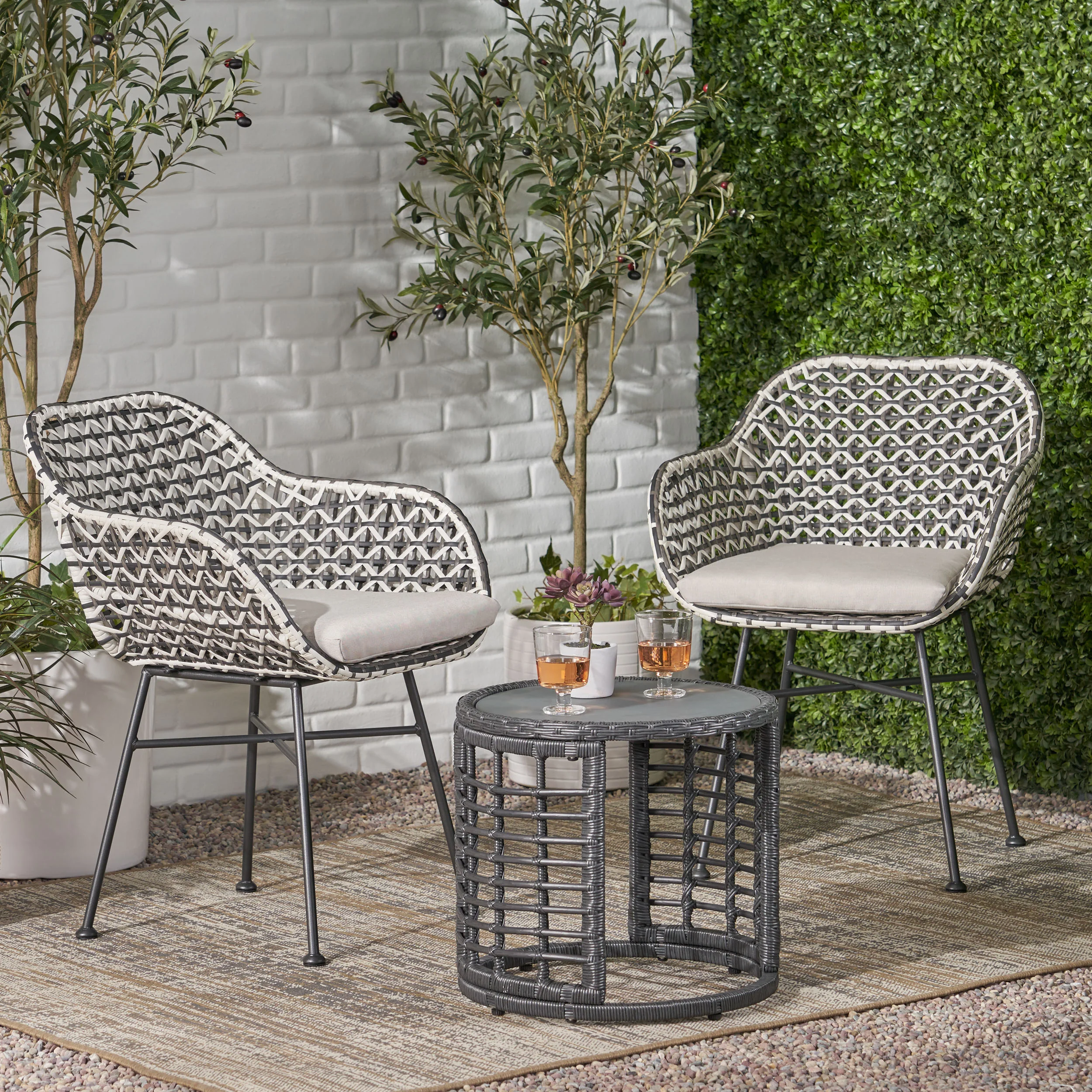 Yedidya Outdoor 3 Piece Wicker Chat Set - furnishings
