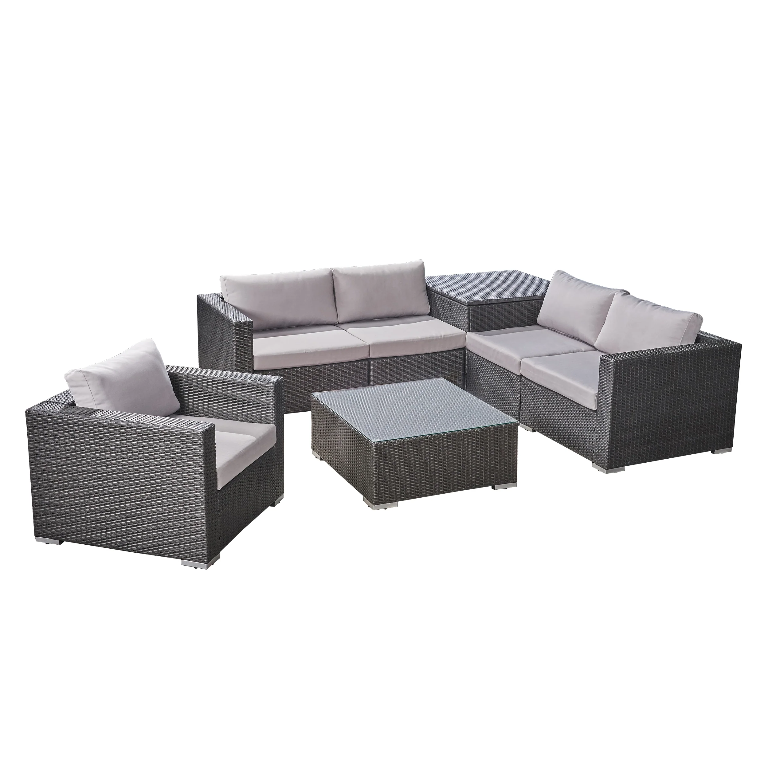 Valentina Outdoor 5-Seater Sectional Sofa Set with Club Chair and Storage Ottoman - furnishings
