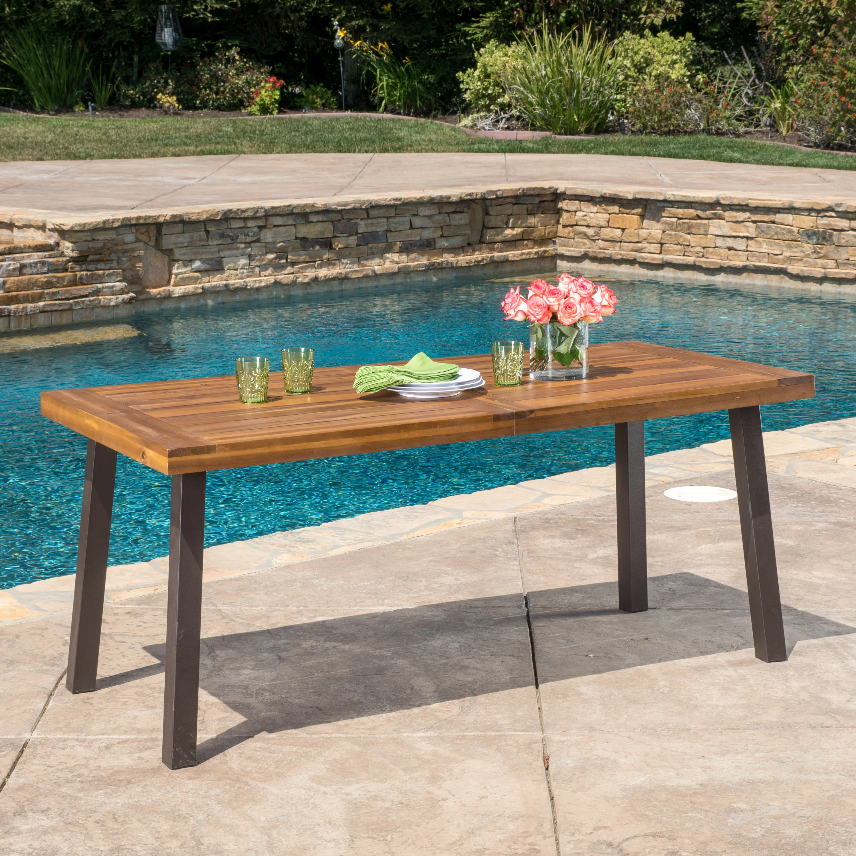 Spanish Bay Teak Finish Acacia Wood Dining Table - furnishings