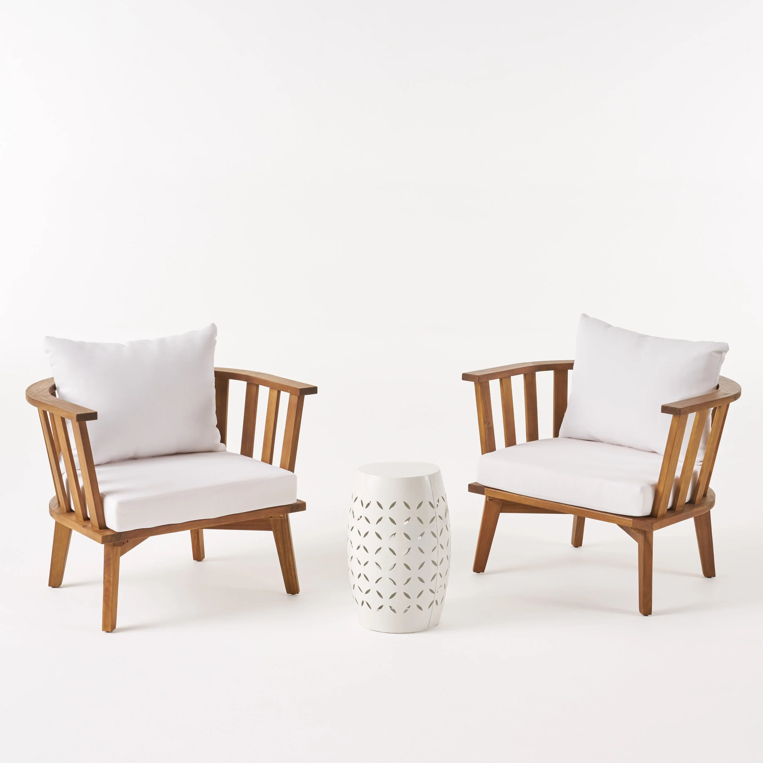 Hilary Outdoor Acacia Wood 2 Seater Club Chairs and Side Table Set - furnishings