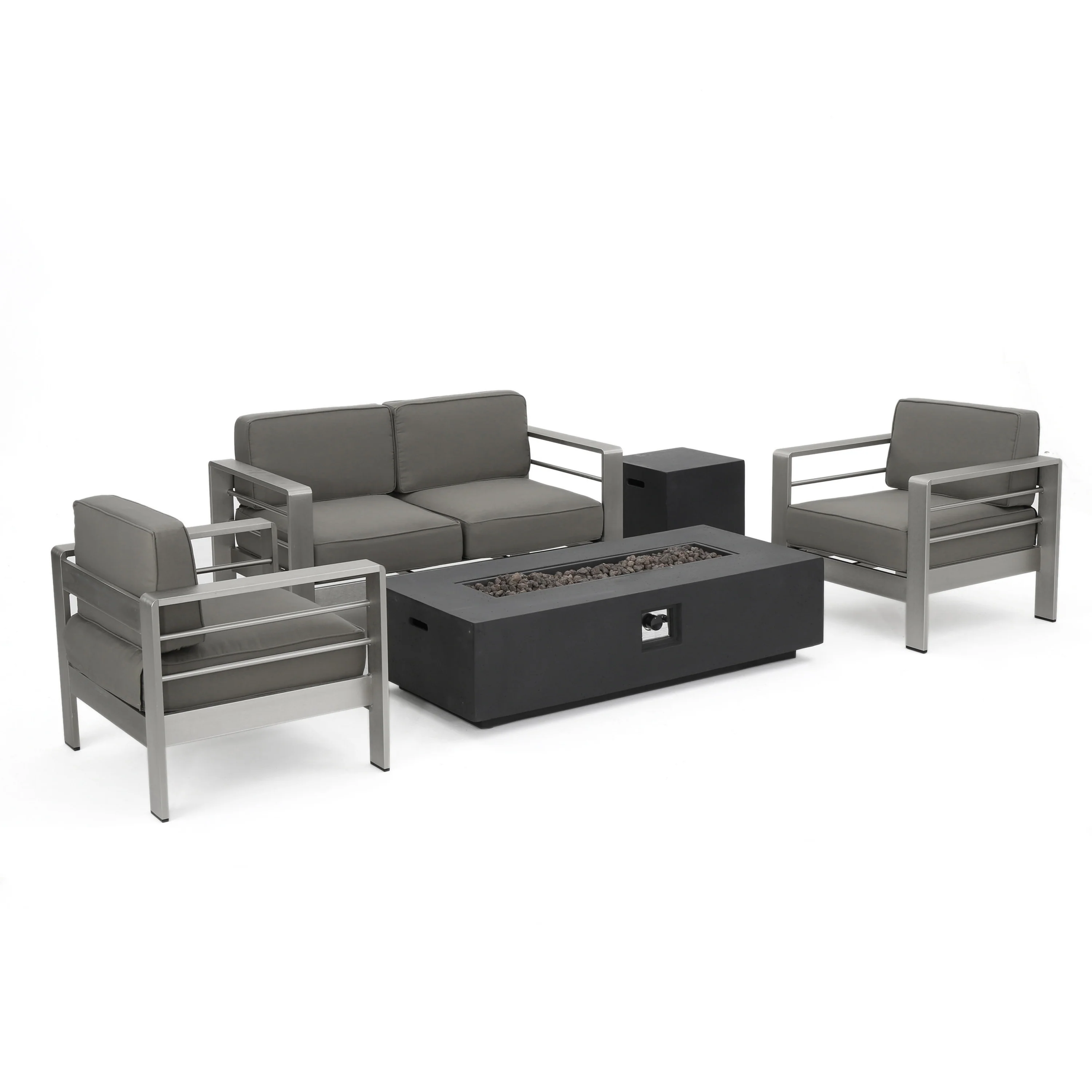 Crested Bay Outdoor 5 Piece Chat Set with Cushions and Fire Pit - furnishings