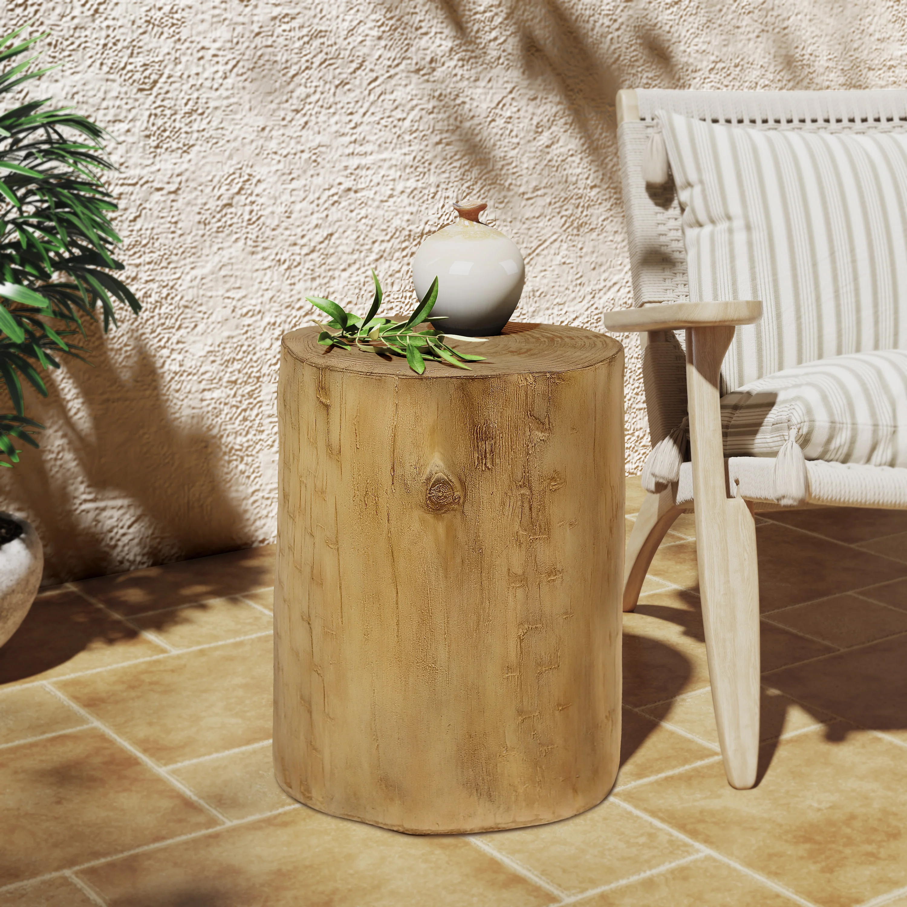 Lucas Indoor & Outdoor Contemporary Hand-Painted Wood Stump End & Side Table - furnishings