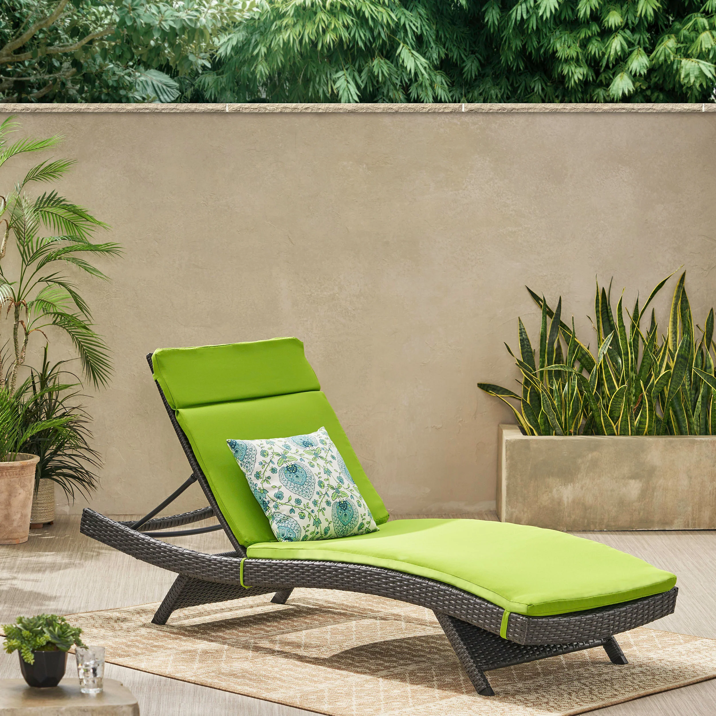 Nassau Outdoor Grey Wicker Adjustable Chaise Lounge with Cushion - furnishings