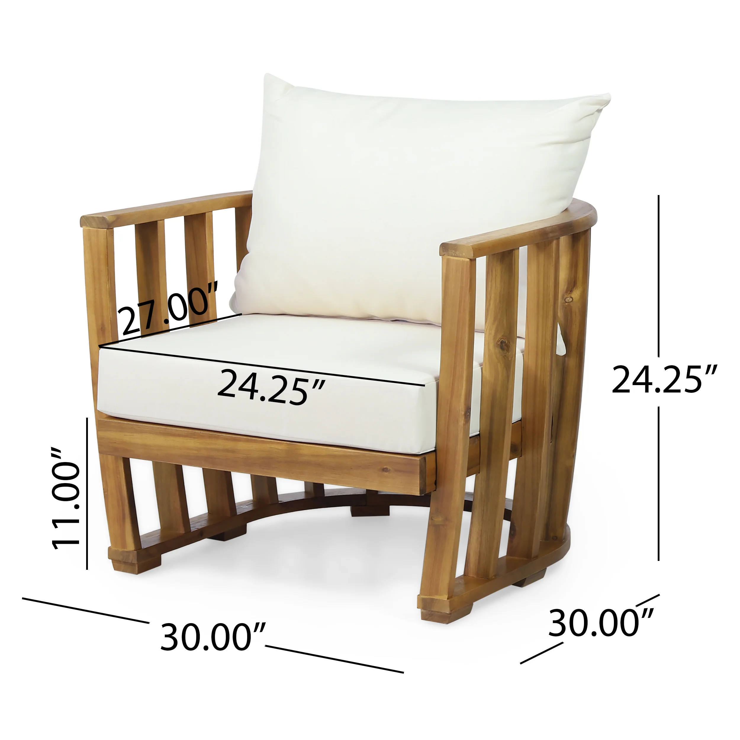 Wallowa Outdoor Acacia Wood Club Chair with Cushions, Teak and Beige - furnishings