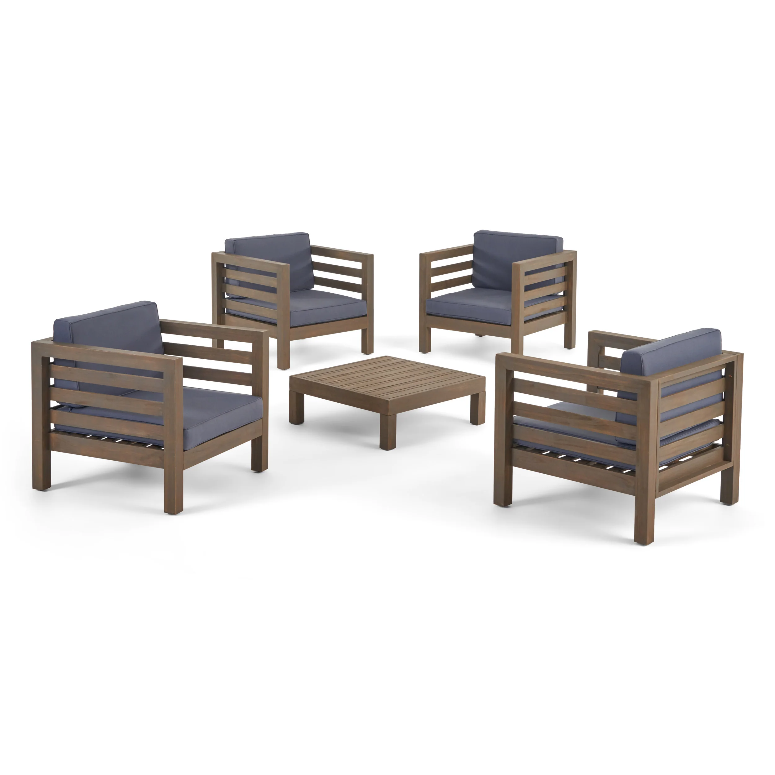 Emma Outdoor 4 Seater Acacia Wood Club Chair and Coffee Table Set - furnishings