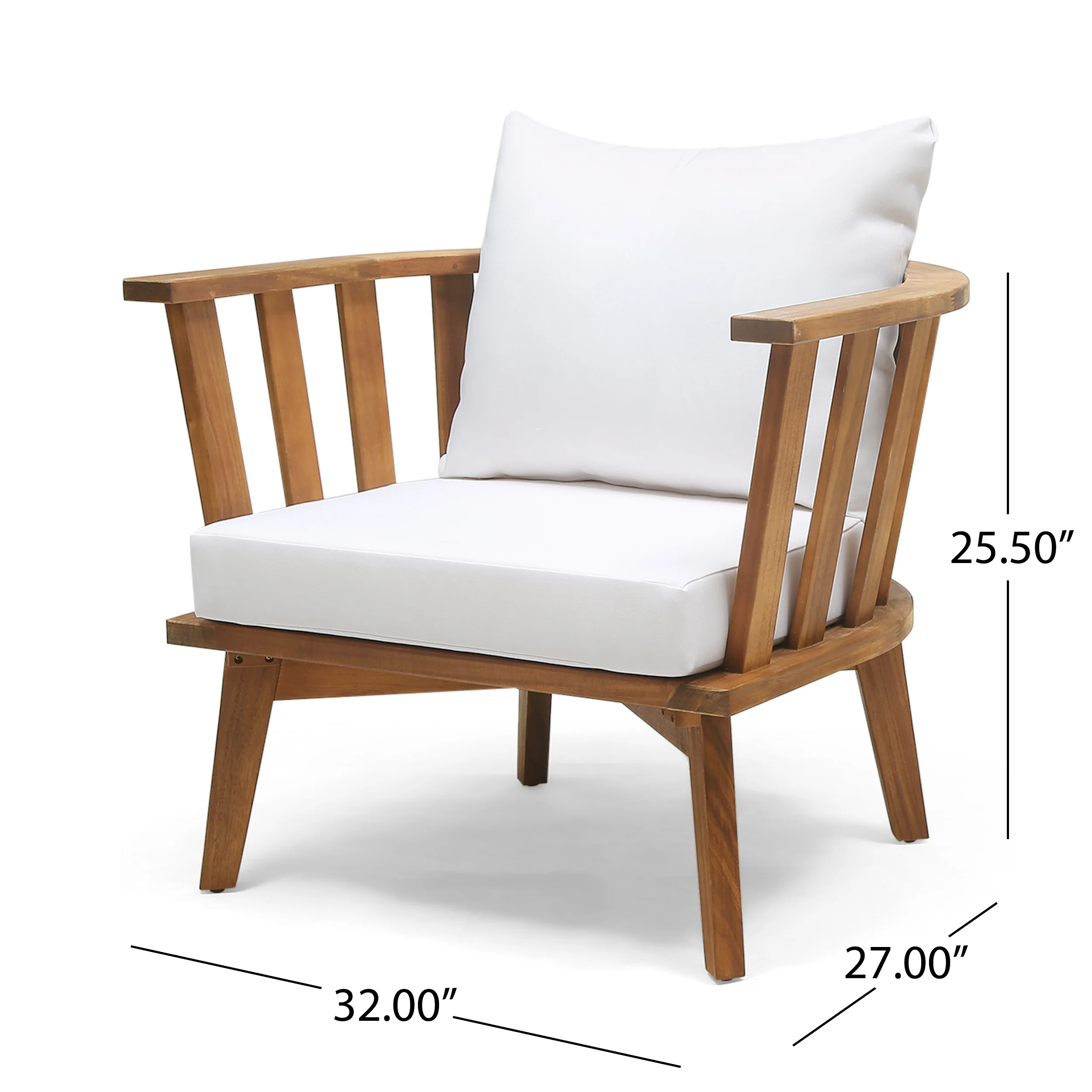 Dean Outdoor Wooden Club Chair with Cushions (Set of 2), White and Teak Finish - furnishings