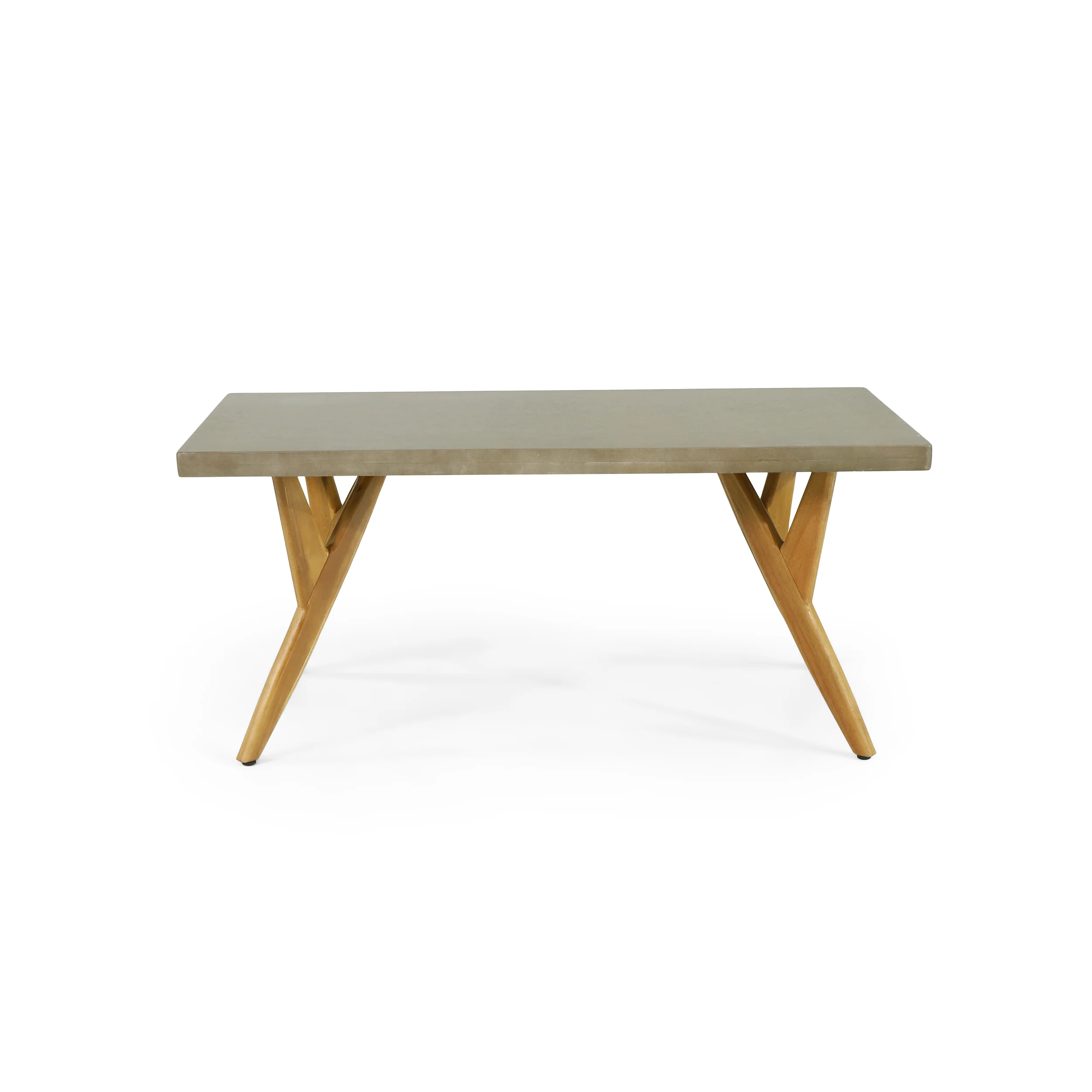 Loverin Outdoor Acacia Wood and Cast Stone Coffee Table, Teak and Light Gray - furnishings
