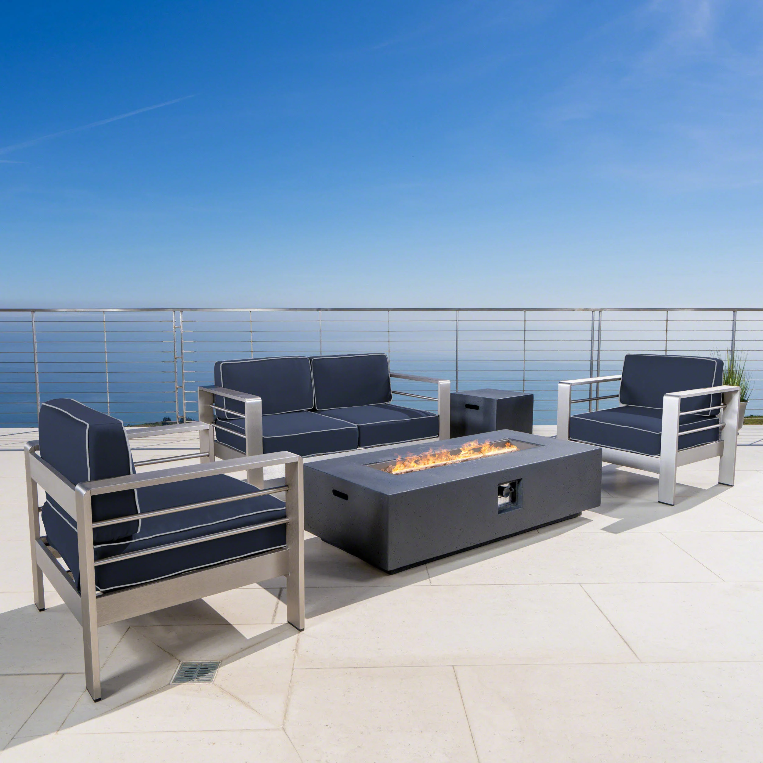 Crested Bay Outdoor 5 Piece Chat Set with Cushions and Fire Pit - furnishings