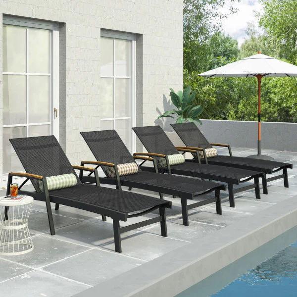 Joy Outdoor Aluminum Chaise Lounge with Mesh Seating (Set of 4) - furnishings