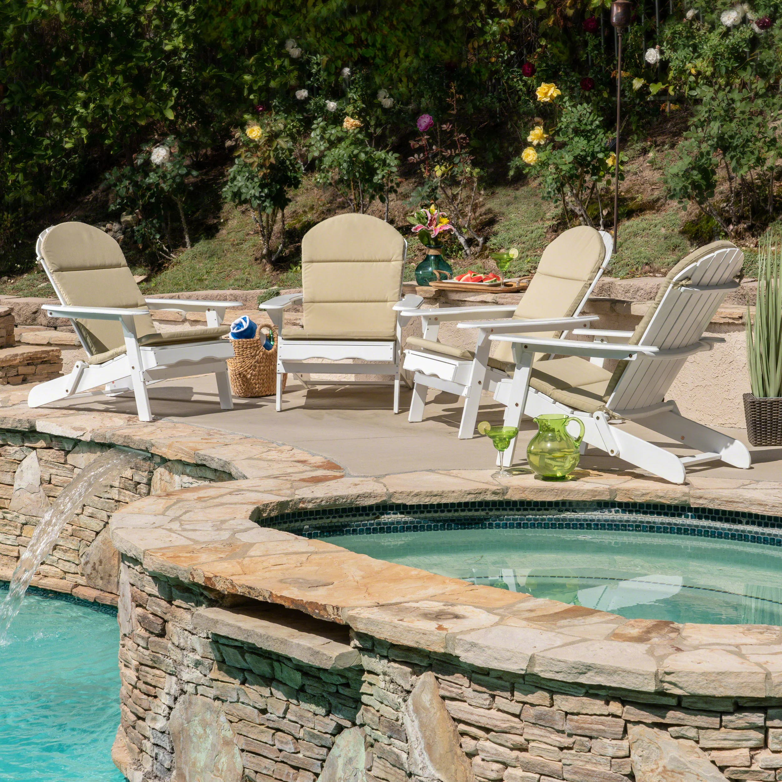 Amenda Outdoor Acacia Wood Folding Adirondack Chairs with Cushions - furnishings